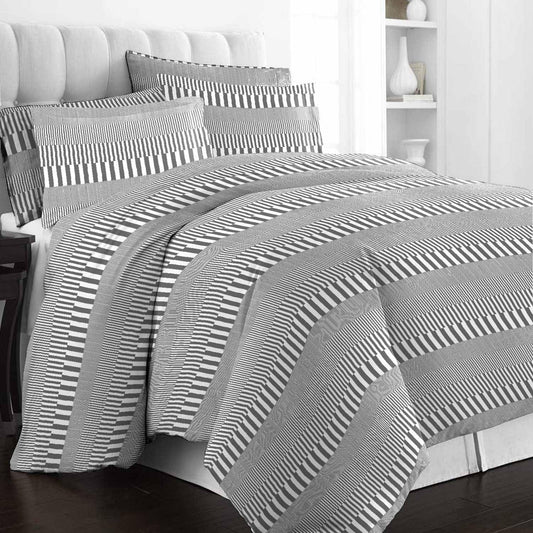 Pizuna Cotton Grey Cascade Stripe Duvet Cover Full Size, 400 Thread Count Long Staple Cotton Quilt Cover Full, Sateen Full Duvet Covers with Button Closure (100% Cotton Full Size Bedding Set)