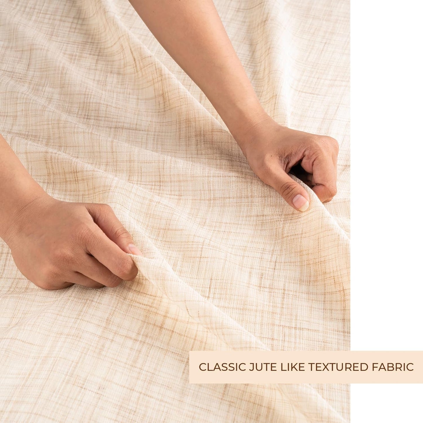 D'Moksha Homes White and Grey Faux Linen Curtains 63 Inches Long - 52 x 63 Inch 2 Panels Light Filtering Rod Pocket Sheer Curtains - Recycled Fabric Faux Jute - Window Treatment for Living Room