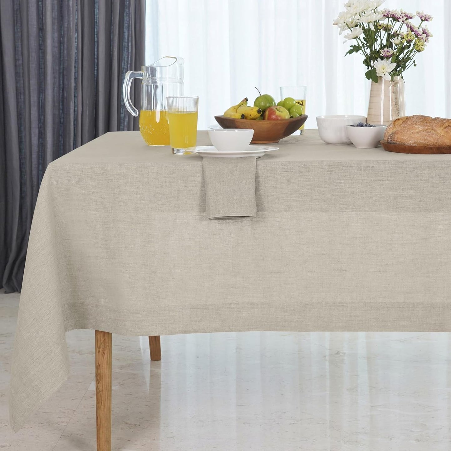 D'Moksha Homes Linen Natural Tablecloth 60 x 132 Inch - 100% Pure Linen Rectangular Tablecloth - Machine Washable Table Cloth for Summer, Fall and Halloween