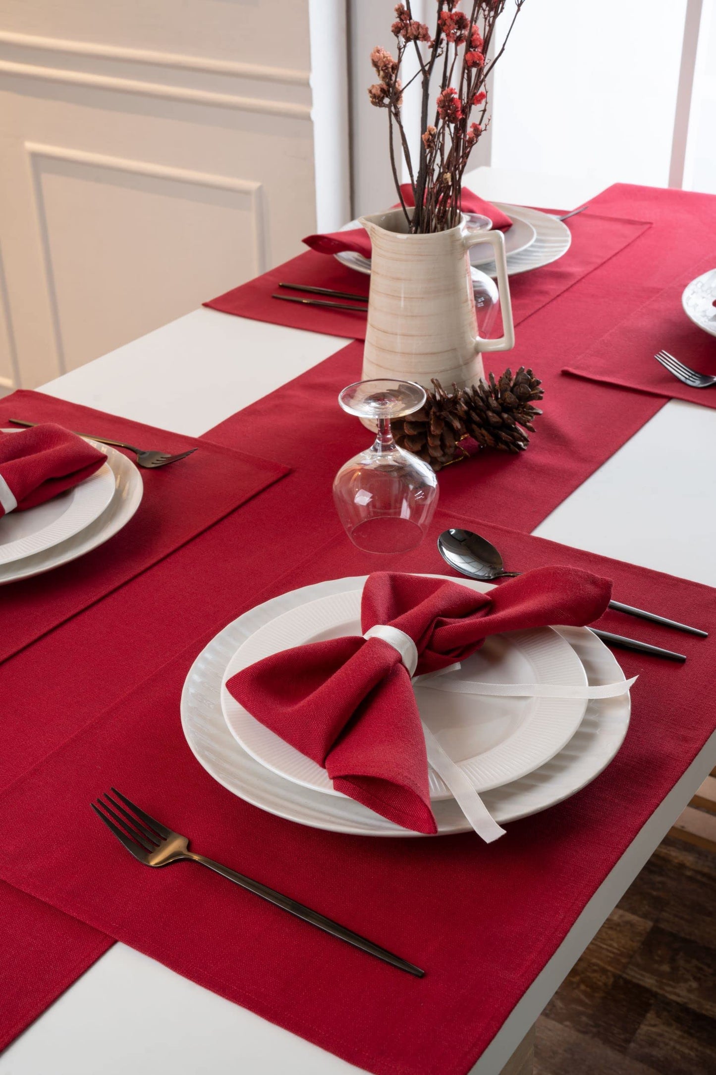 D'Moksha Homes Light Blue Table Runner 13 x 90 Inch - Faux Linen Dining Table Runner 90 Inches Long - Wrinkle Resistant, Machine Washable for Fall, Halloween - 100% Recycled Fabric