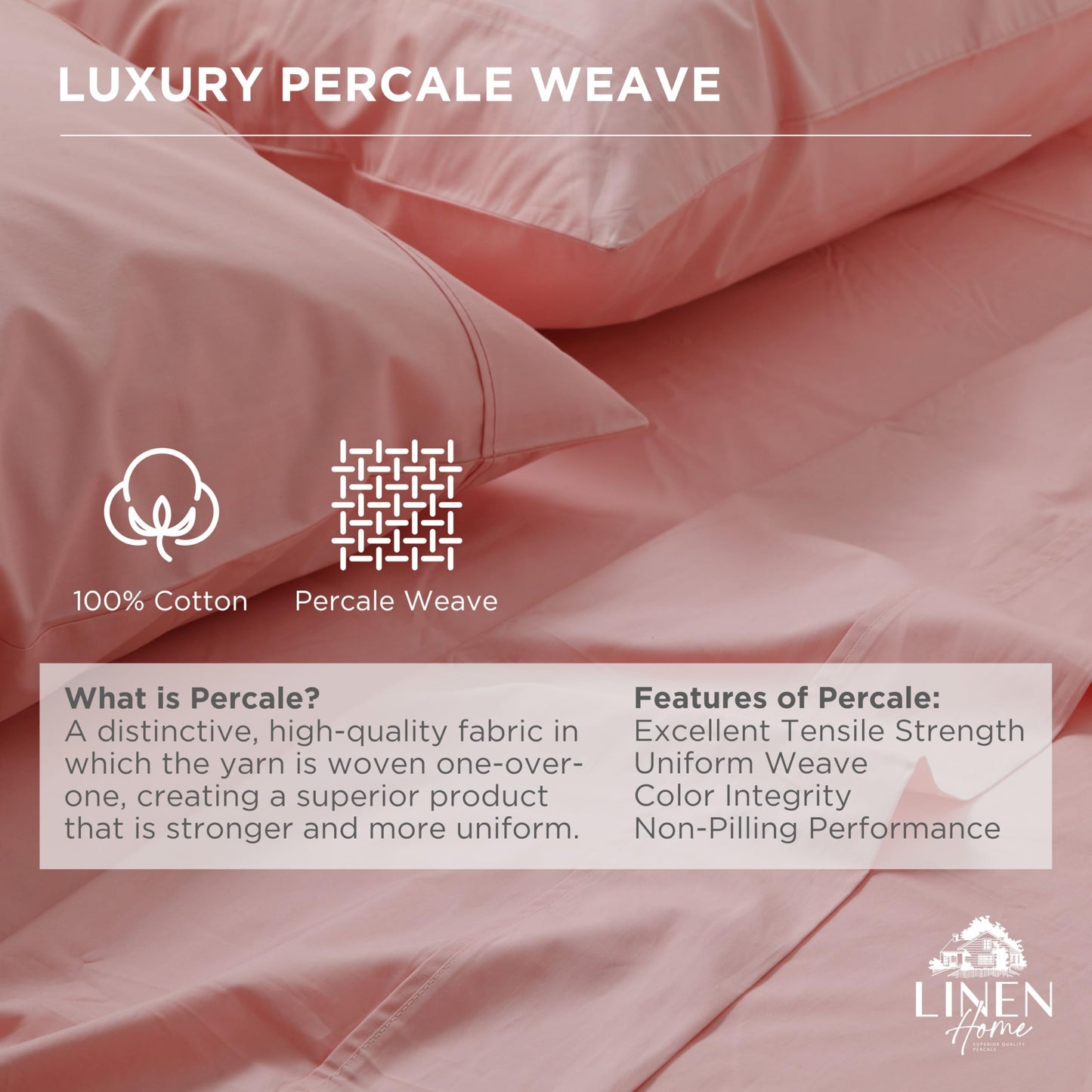 Linen Home 100% Cotton Percale Weave Fitted Sheet, Twin Size, Silver, 1 Deep Pocket Fitted Sheet, Fits Mattress Upto 16" Crisp and Cool Strong Bed Linen, 39"X75"+15"