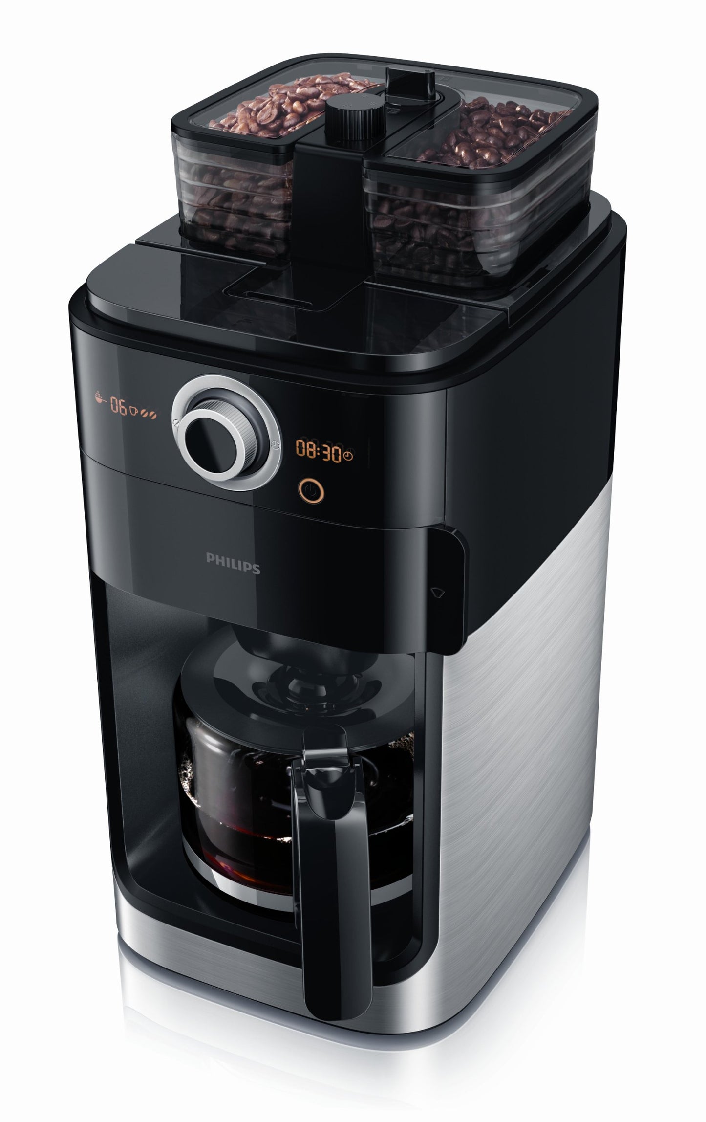 PHILIPS Grind and Brew Coffee Maker with Glass Jug, Grind and Brew System, HD7762, Black/Silver - International Version