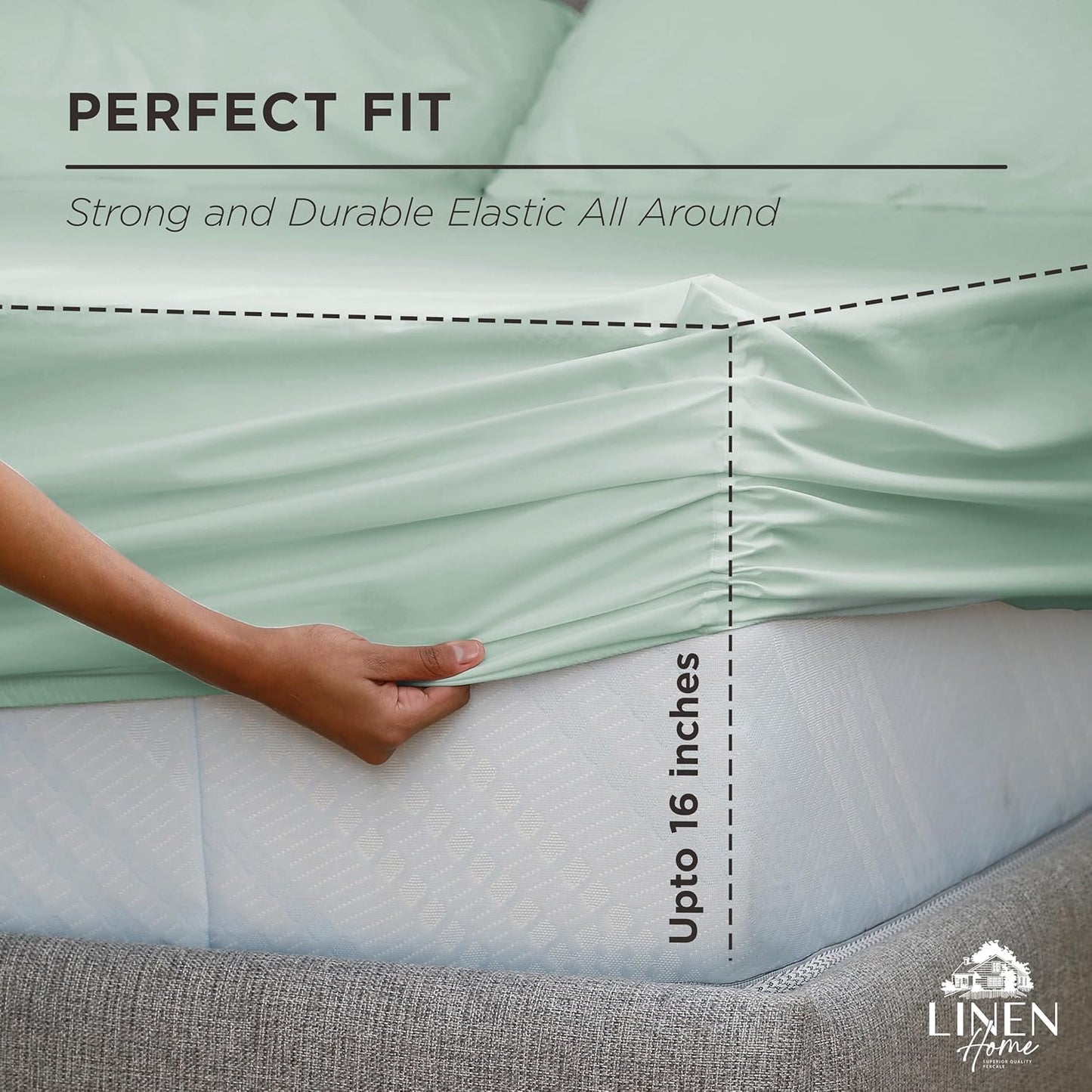 Linen Home 100% Cotton Percale Weave Fitted Sheet, King Size, Pastel Turk, 1 Deep Pocket Fitted Sheet, Fits Mattress Upto 16" Crisp and Cool Strong Bed Linen, 78"X80"+15"