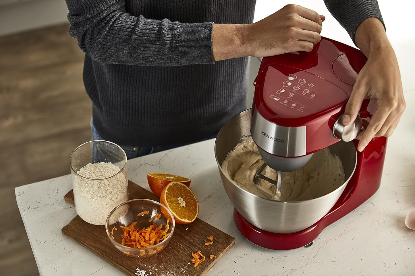 KENWOOD Stand Mixer Kitchen Machine PROSPERO 900W with 4.3L Stainless Steel Bowl, K-Beater, Whisk, Dough Hook, Glass Blender, Meat Grinder, Food Processor, Juicer, Citrus Juicer KM241002 Red