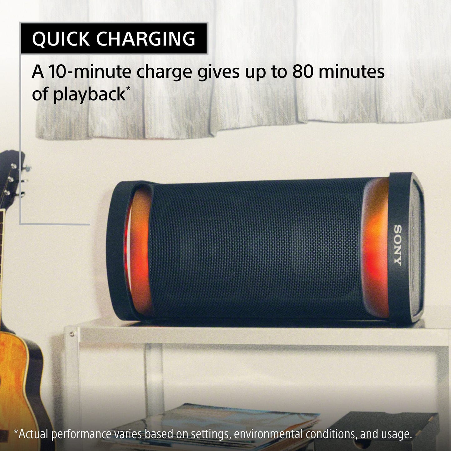 Sony SRS-XP500 Portable Wireless Bluetooth Party Speaker (Karaoke/Guitar Input, IPX4 Splashproof Protection,20hrs Battery,Ambient Light,USB Play & Charge,Quick Charge, Power bank)