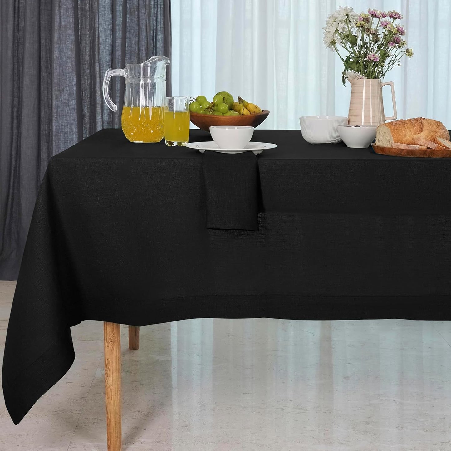 D'Moksha Homes Dark Red Linen Tablecloth 54 x 72 Inch - 100% Pure Linen Tablecloth for Rectangle Tables - Machine Washable Table Cloth for Summer, Fall and Halloween