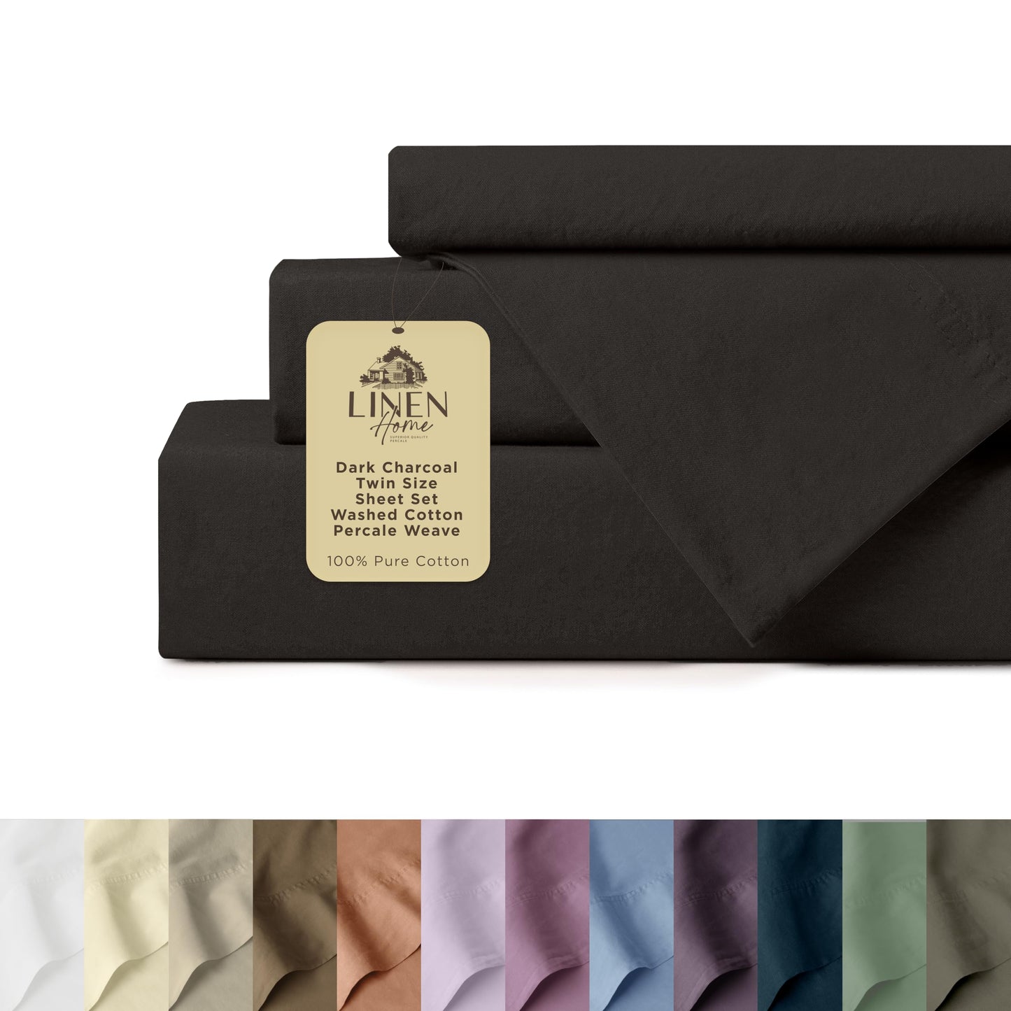 Linen Home Washed Cotton Percale Full Sheet Set, Baby Blue, Preshrunk, 4 Pieces Sets - 1 Flat, 1 Deep Pocket Fitted Sheet & 2 Envelope Closure Pillowcases, Soft, Cool and Comfortable Bed Linen