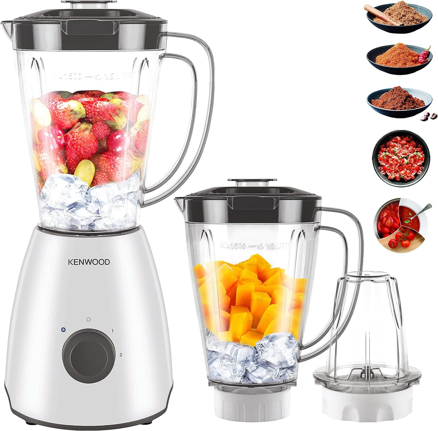 Kenwood Blender Smoothie Maker 400W 1.5L With Grinder Mill, Chopper Ice CrUSh Function Blp10.C0Wh White
