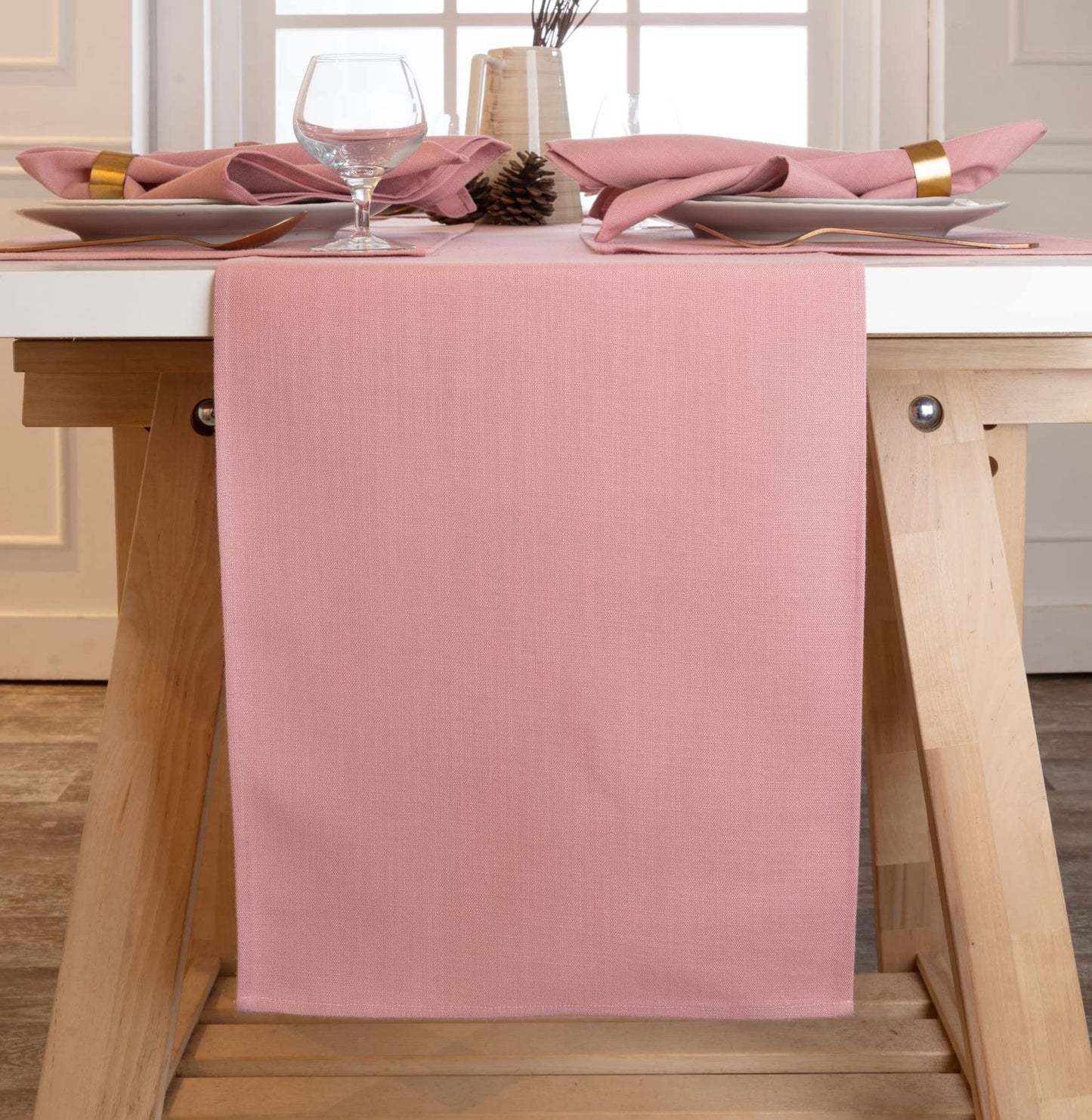 D'Moksha Homes Light Blue Table Runner 13 x 90 Inch - Faux Linen Dining Table Runner 90 Inches Long - Wrinkle Resistant, Machine Washable for Fall, Halloween - 100% Recycled Fabric