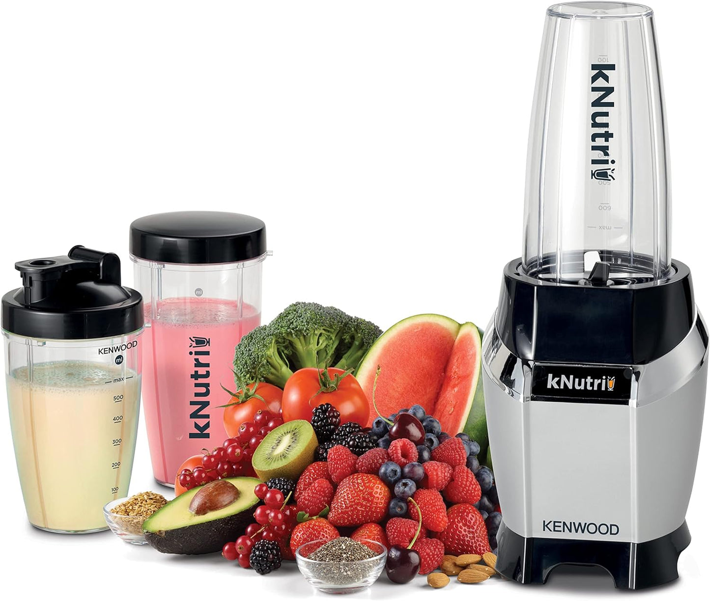 KENWOOD Personal Blender 350W Smoothie Blender/Smoothie Maker with 570ml & 400ml Tritan Smoothie2Go Bottle and Lid, Ice Crush Function BLM05.A0BK Black/Silver