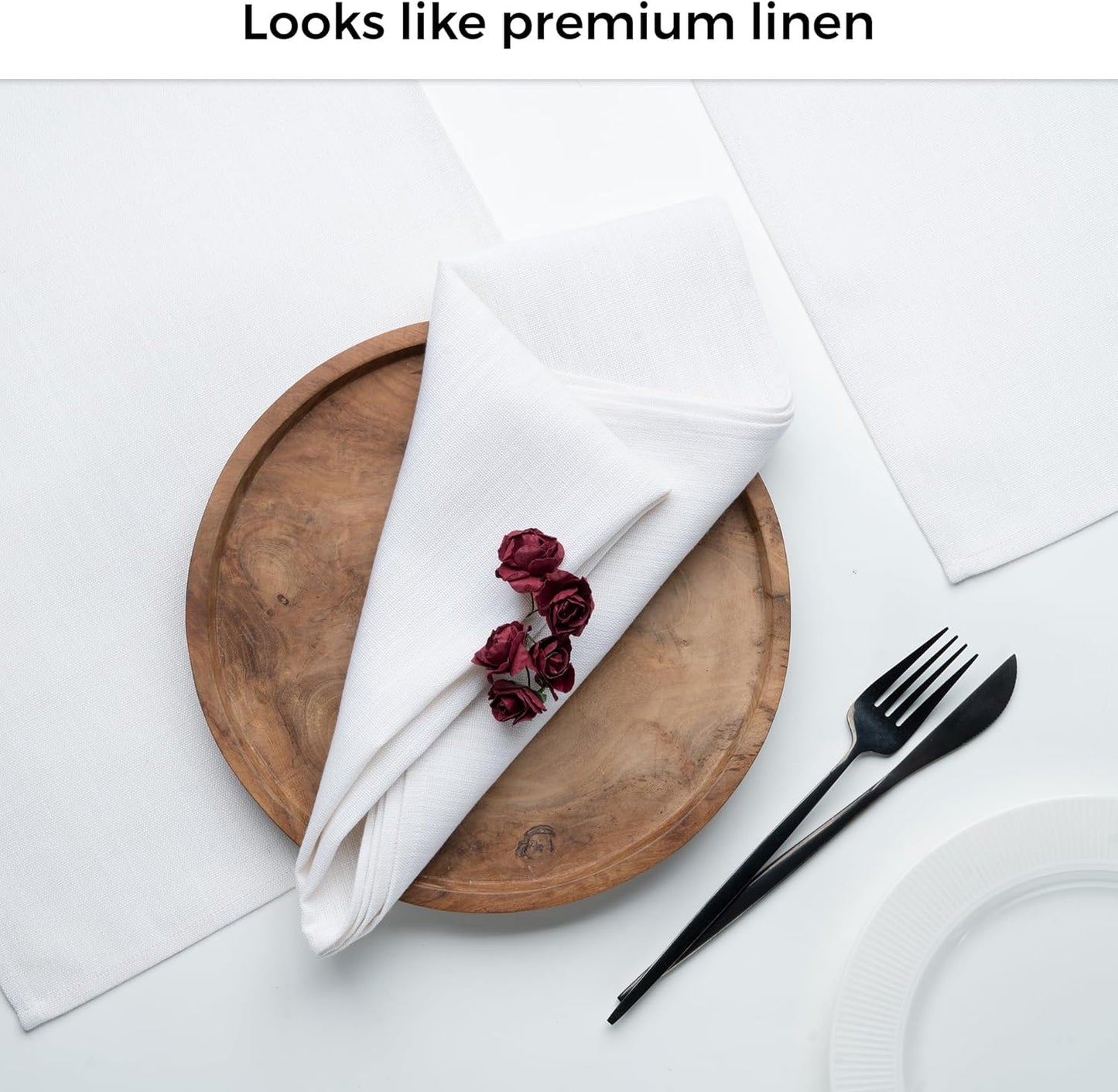 D'Moksha Homes Linen Placemats Set of 4 - Faux Linen Chambray Cream and White Placemats 13 x 18 Inch - Wrinkle Resistant, Machine Washable Cloth - 100% Recycled Fabric Table Mats for Fall, Halloween