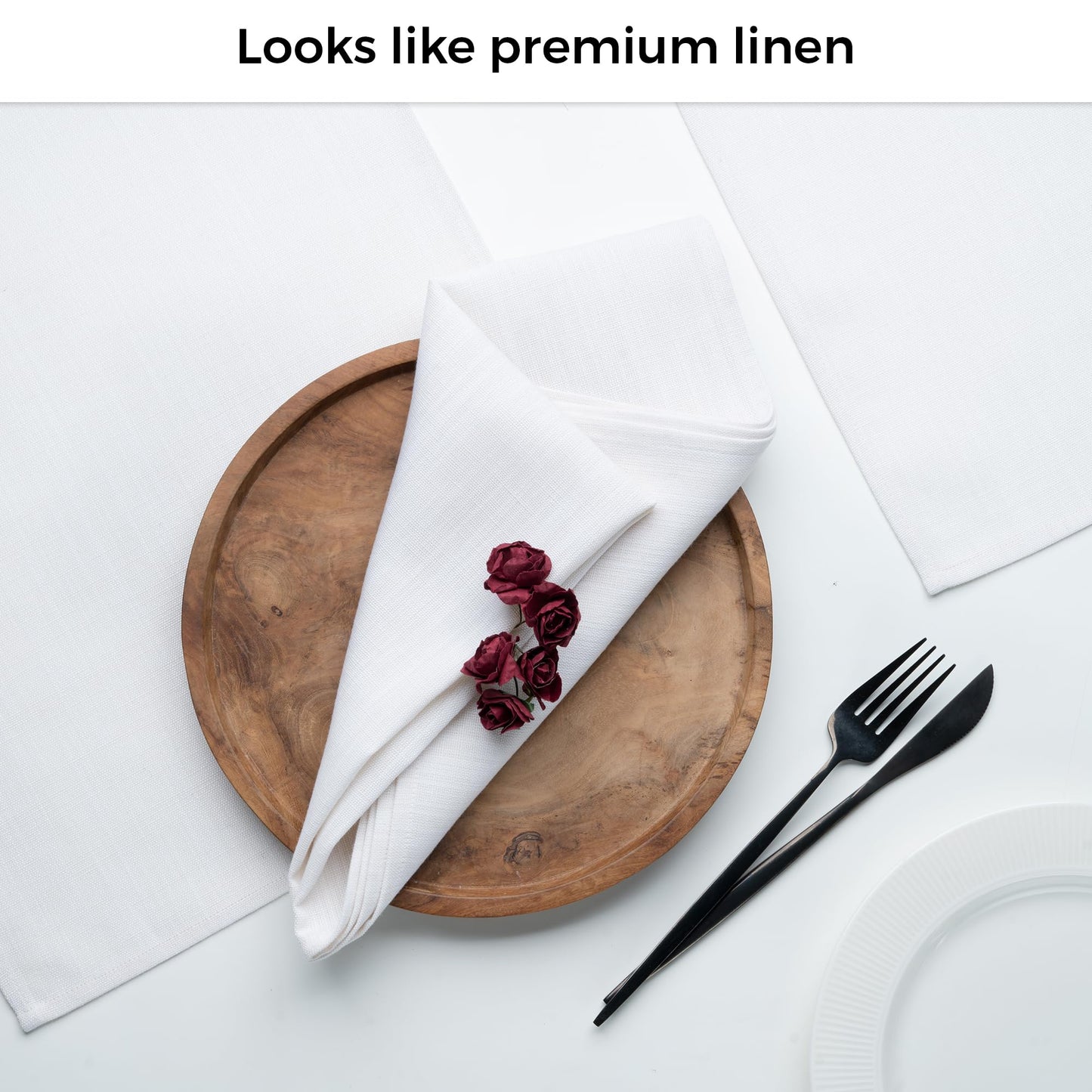 D'Moksha Homes Cloth Napkins 20 x 20 Inch Set of 4 - Premium Faux Linen Black Napkins - Wrinkle Resistant, Machine Washable Cloth - 100% Recycled Fabric Soft & Durable for Fall, Halloween