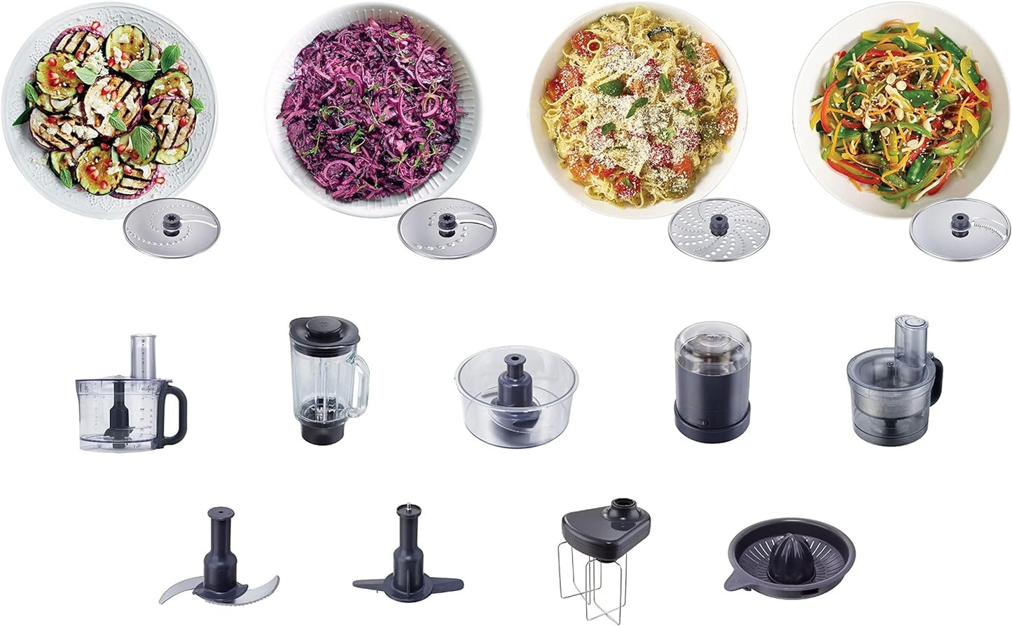 Kenwood Food Processor 1000W Multi-Functional With 3 Stainless Steel Disks, Glass Blender, Chopper Bowl, Grinder Mill, Juicer Extractror, Dual Metal Whisk, Dough Maker, Citrus Juicer Fdm788Ba Silver