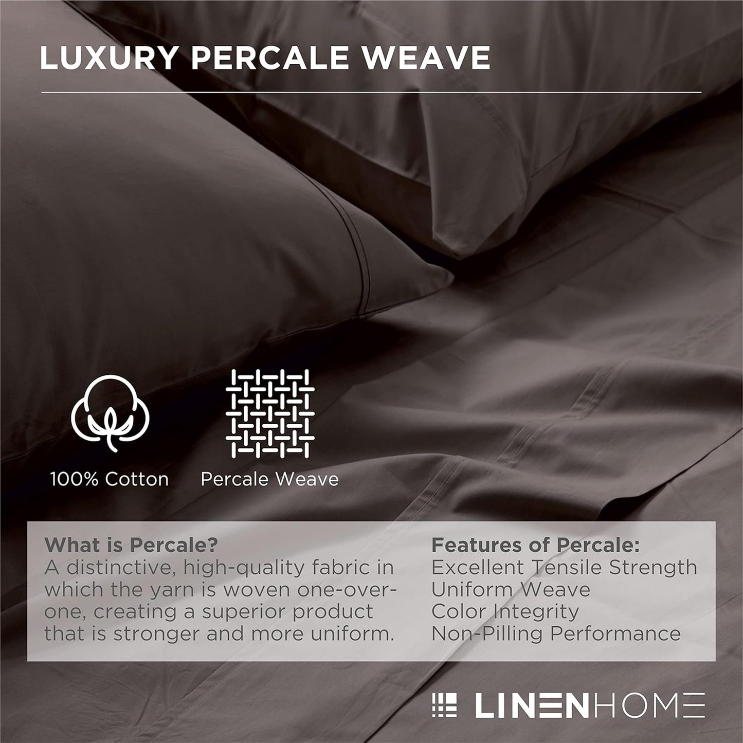 Linen Home 100% Cotton Duvet Cover Set, Full/Queen, Crisp and Cool Soft and Breathable Duvet Cover with Button Closure, Bed Linen All-Season Luxury, 3 Pieces-1 Duvet Cover & 2 Pillow sham, Charcoal