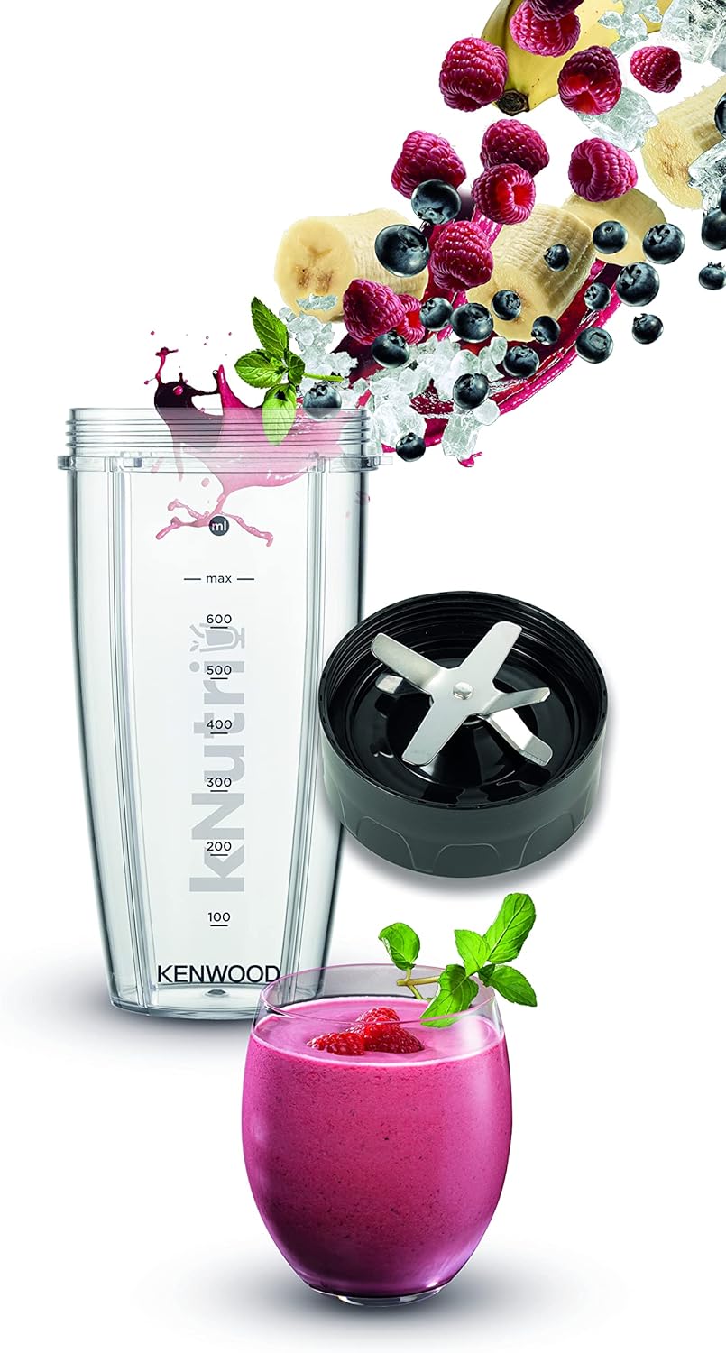 KENWOOD Personal Blender 350W Smoothie Blender/Smoothie Maker with 570ml & 400ml Tritan Smoothie2Go Bottle and Lid, Ice Crush Function BLM05.A0BK Black/Silver