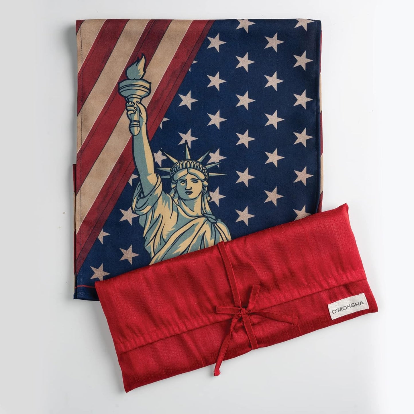D'Moksha Homes 4th of July Table Runner 36 inches Long - Statue of Liberty, Faux Linen, Fourth of July Table Runner 13 x 36 Inch, Americana Flag Table Runner, Memorial Day Table Runner for Home Party