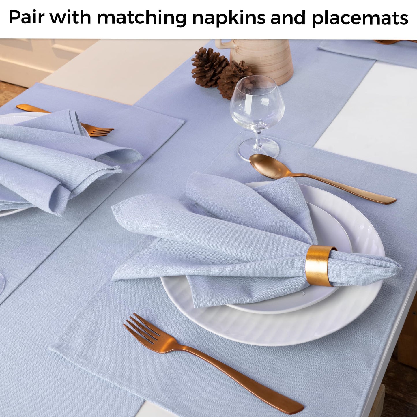 D'Moksha Homes Chambray Cream and White Table Runner 13 x 36 Inch - Faux Linen Table Runner - Wrinkle Resistant, Machine Washable Ideal for Coffee Tables, Fall, Halloween - 100% Recycled Fabric