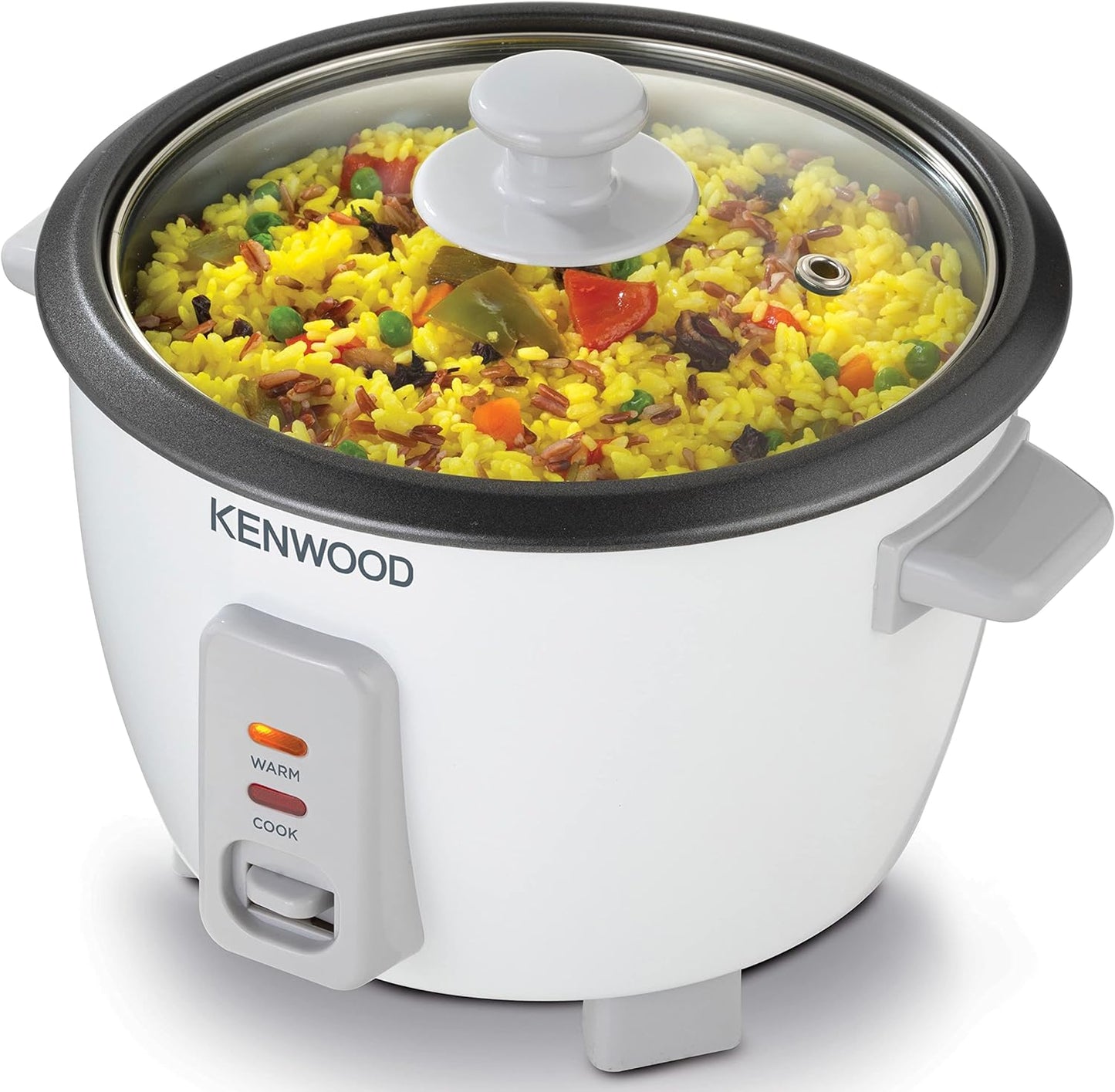 KENWOOD 2-in-1 Rice Cooker 0.6L 3-Cups Rice with Food Steamer Basket, Non-Stick Cooking Pot, Temepered Glass Lid, Warm/Cook Lights, Spatula Holder, Detachable Cord RCM30.000RD Red