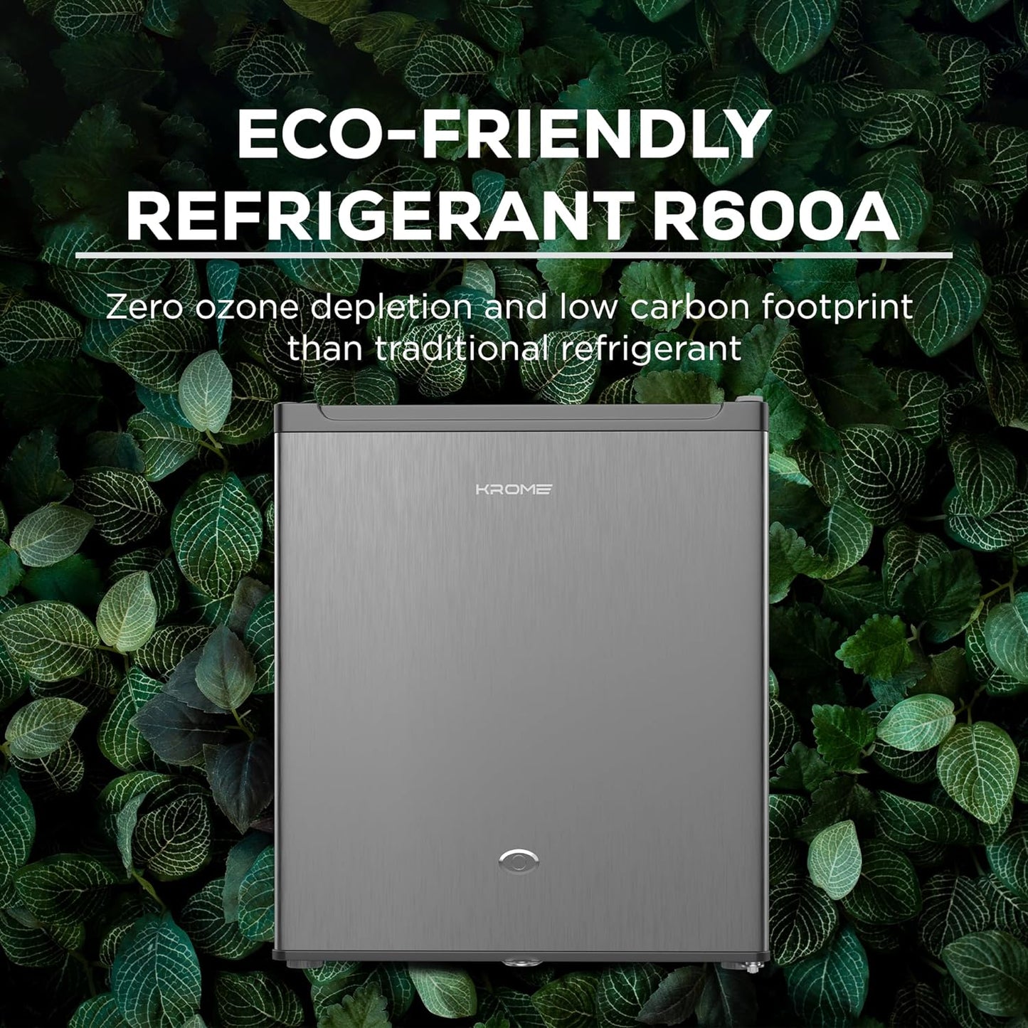 KROME 60L Gross, Single Door Compact Refrigerator, Energy Class A+, Reversible Door, Mini Fridge Suitable for Kitchen, Bedroom Office & Minibar, INOX Color, 5 Year Compressor Warranty- KR-RDC60H
