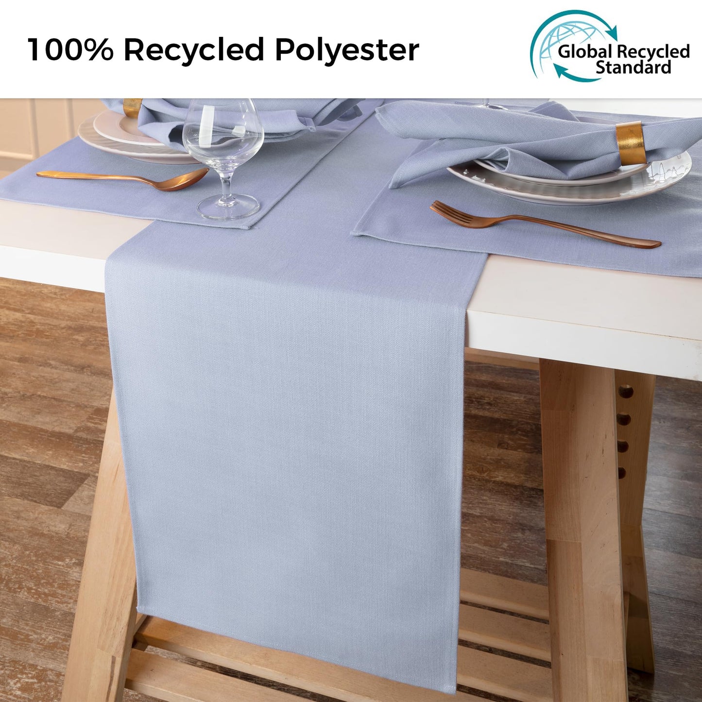 D'Moksha Homes Light Blue Table Runner 13 x 90 Inch - Faux Linen Dining Table Runner 90 Inches Long - Wrinkle Resistant, Machine Washable for Fall, Halloween - 100% Recycled Fabric