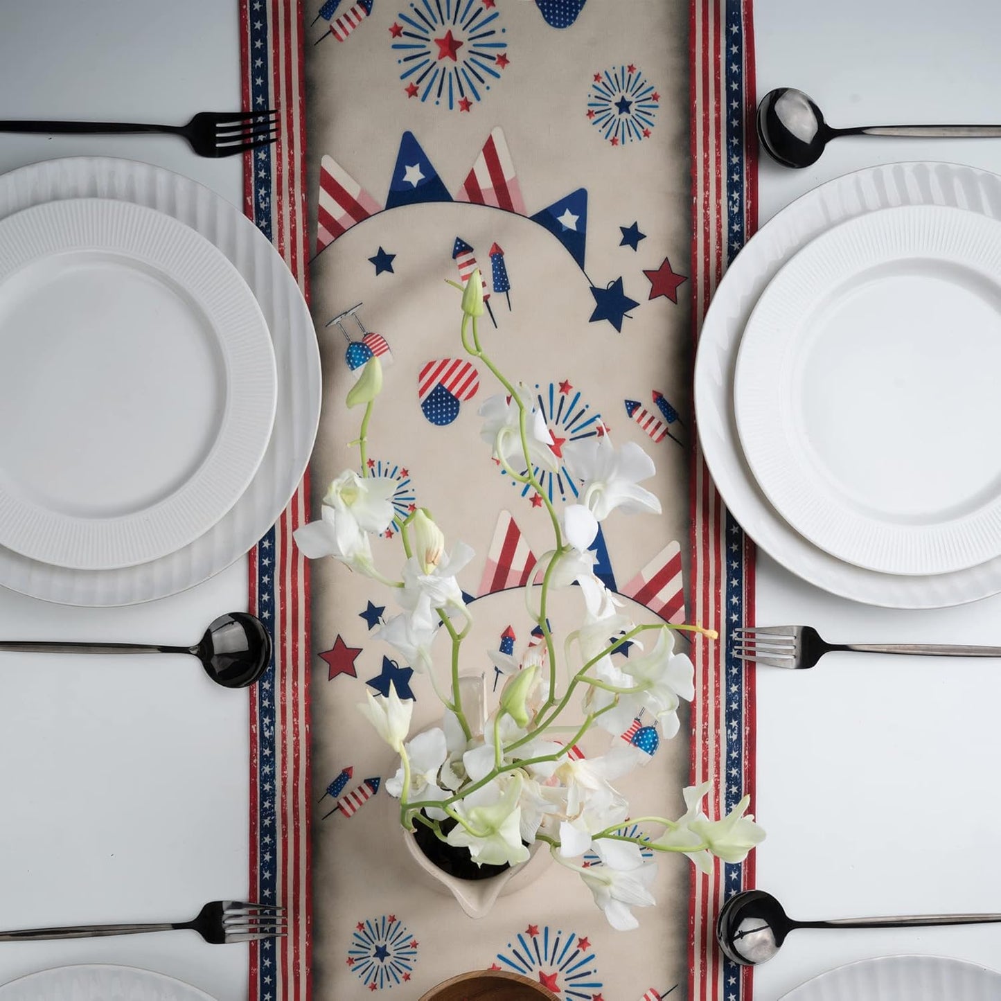 D'Moksha Homes 4th of July Table Runner 48 inches Long, Always Remember Our Heroes, Faux Linen, Fourth of July Table Runner 13x48 Inch, Patriotic Table Runner, Memorial Day Table Runner for Home Party