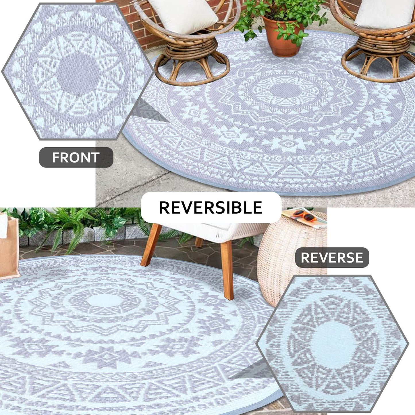 Lavish Touch Plastic Rug Indoor Outdoor Waterproof, Washable, Reversible, for Deck, Porch, Patio, Balcony and RV Camping Rug