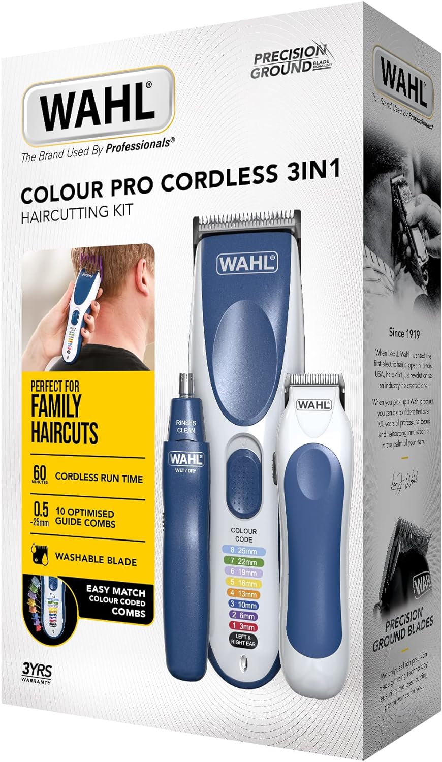 Wahl Colour Pro Cordless Clipper Kit, Soft Hairbrush Neck Duster, 12 Colour Coded Guide Combs, Hair Clippers for Men, Head Shaver, Men's Hair Clippers, Easy Home Haircutting, Family Haircuts