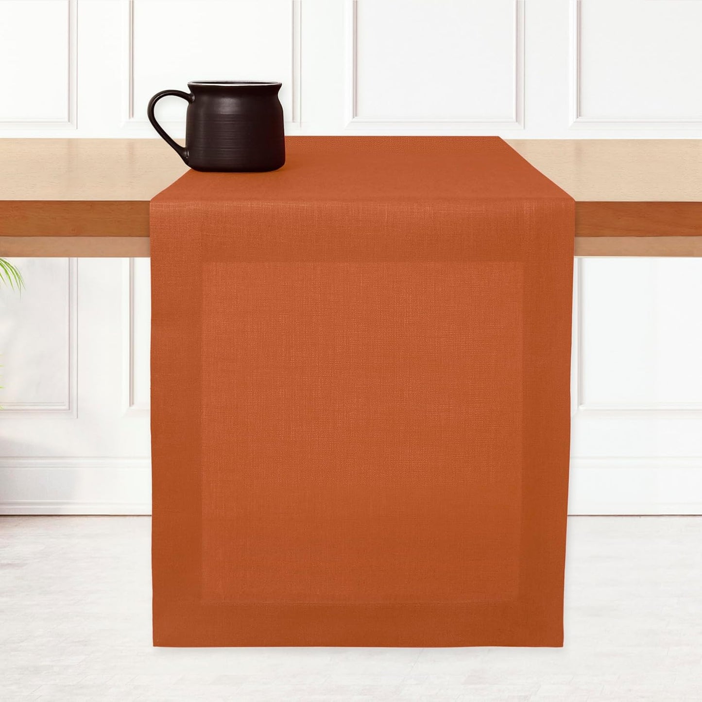 D'Moksha Homes Linen Dark Red Table Runner 132 Inches Long - 100% Pure Linen Extra Long Table Runner 14 x 132 Inch for Summer, Fall and Halloween - Machine Washable