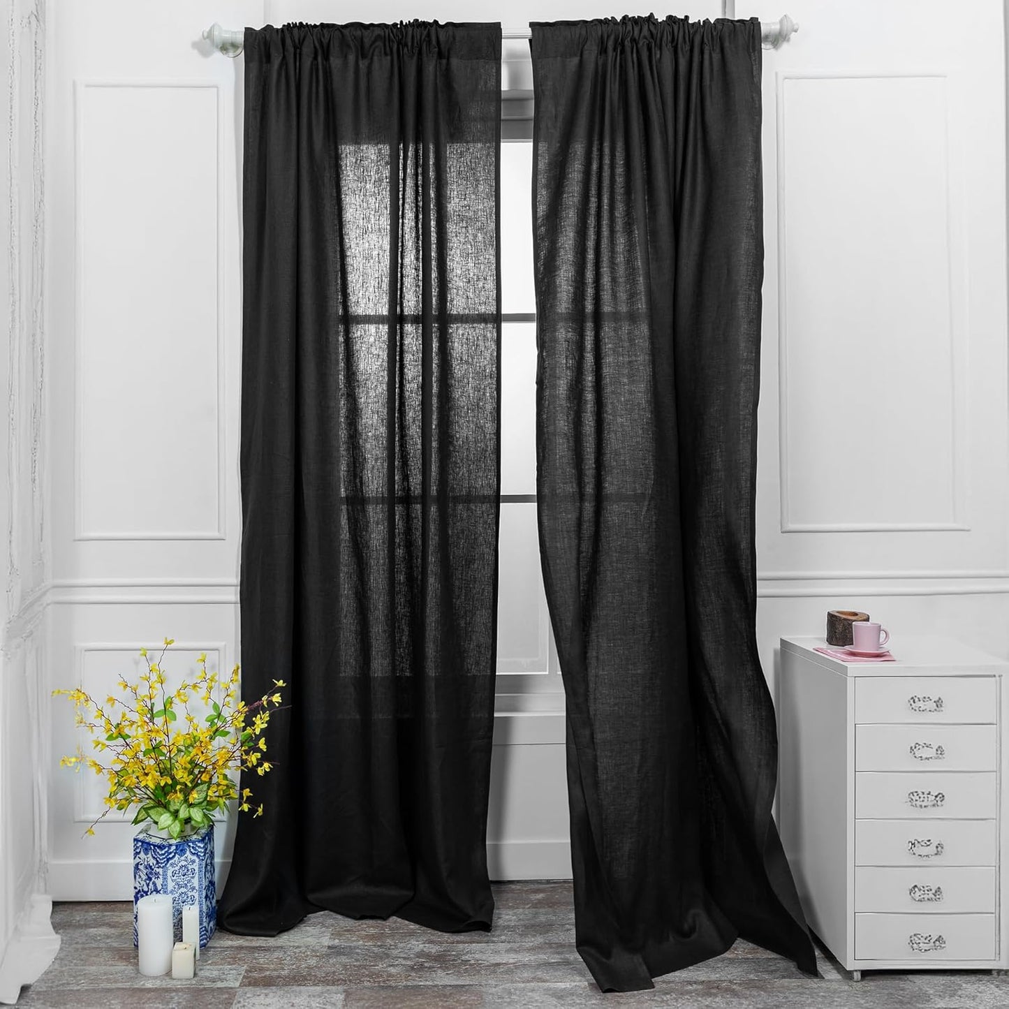 D'Moksha Homes Charcoal Grey Linen Curtain 52 x 96 Inch - Light Filtering Rod Pocket Curtain 96 Inch 1 Panel - 100% Pure Linen European Flax Window Treatment Panel for Living Room, Bedroom