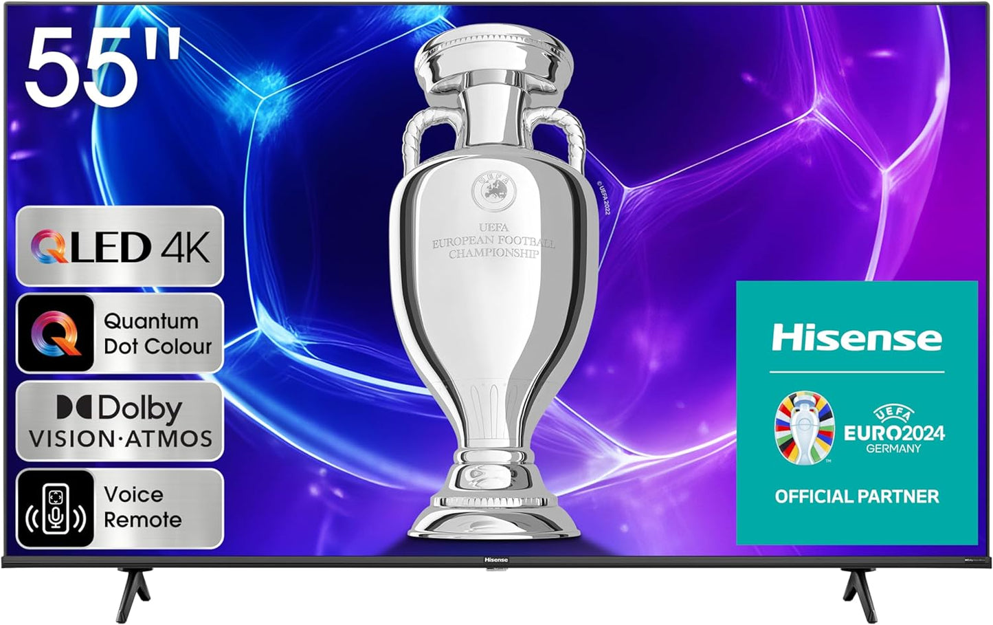 HISENSE QLED Smart TV, 55 Inch E7K with Quantum Dot Colour, Dolby Vision·Atmos, Share to TV, Voice Control and Game Mode VRR ALLM, AI Sports Mode, Youtube, Netflix, Shahid and Anghami,55E7K
