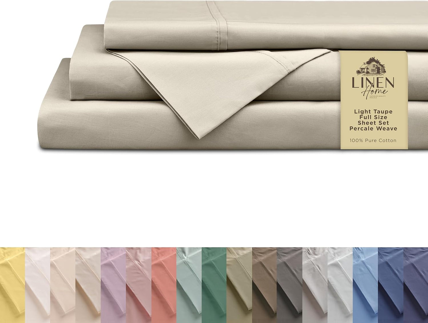 Linen Home 100% Cotton Percale Sheets Twin XL Size, Charcoal, Deep Pocket, 3 Pieces Set - 1 Flat, 1 Deep Pocket Fitted Sheet and 1 Pillowcase, Crisp Cool and Strong Bed Linen