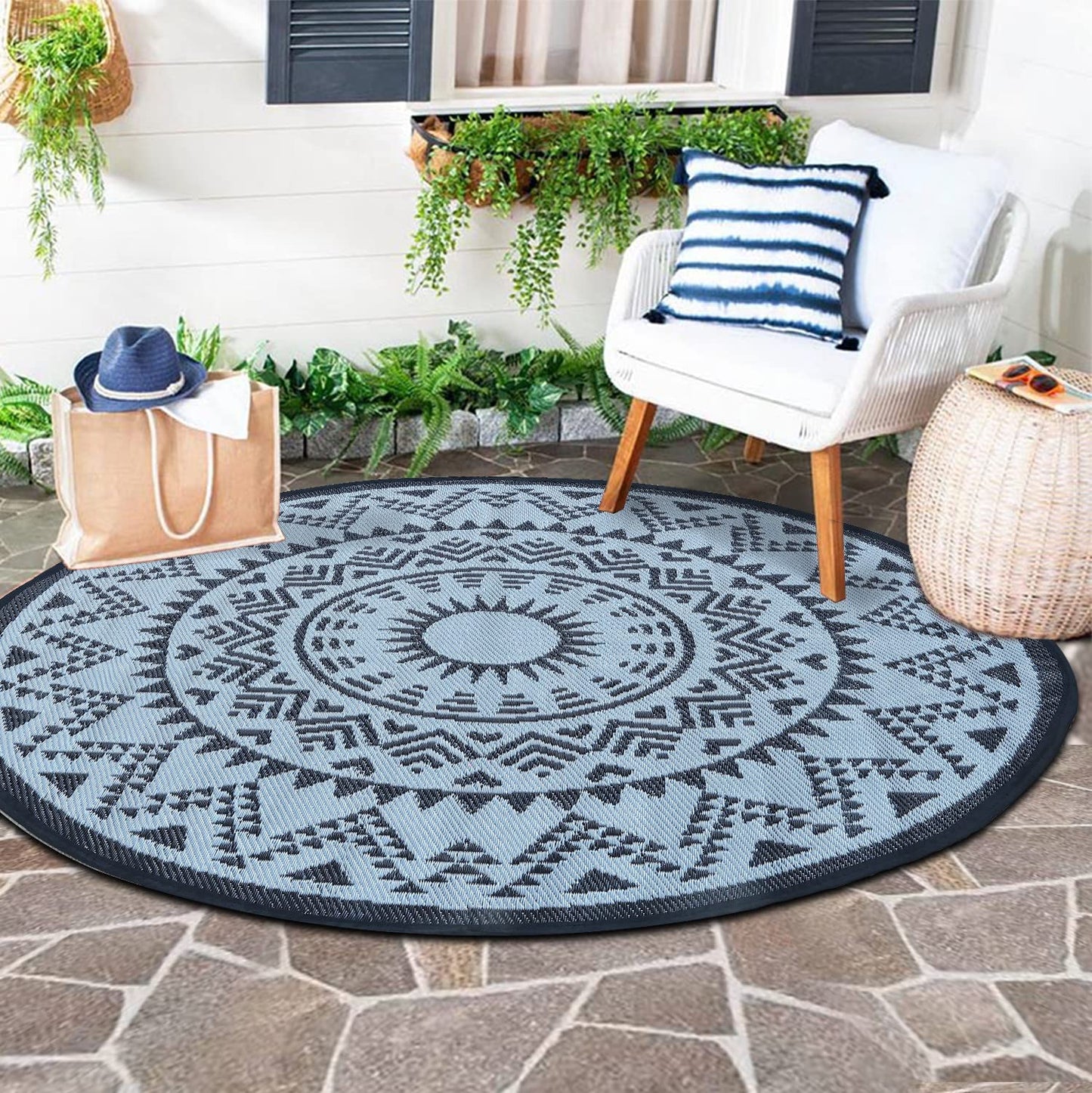 Lavish Touch Plastic Rug Indoor Outdoor Waterproof, Washable, Reversible, for Deck, Porch, Patio, Balcony and RV Camping Rug