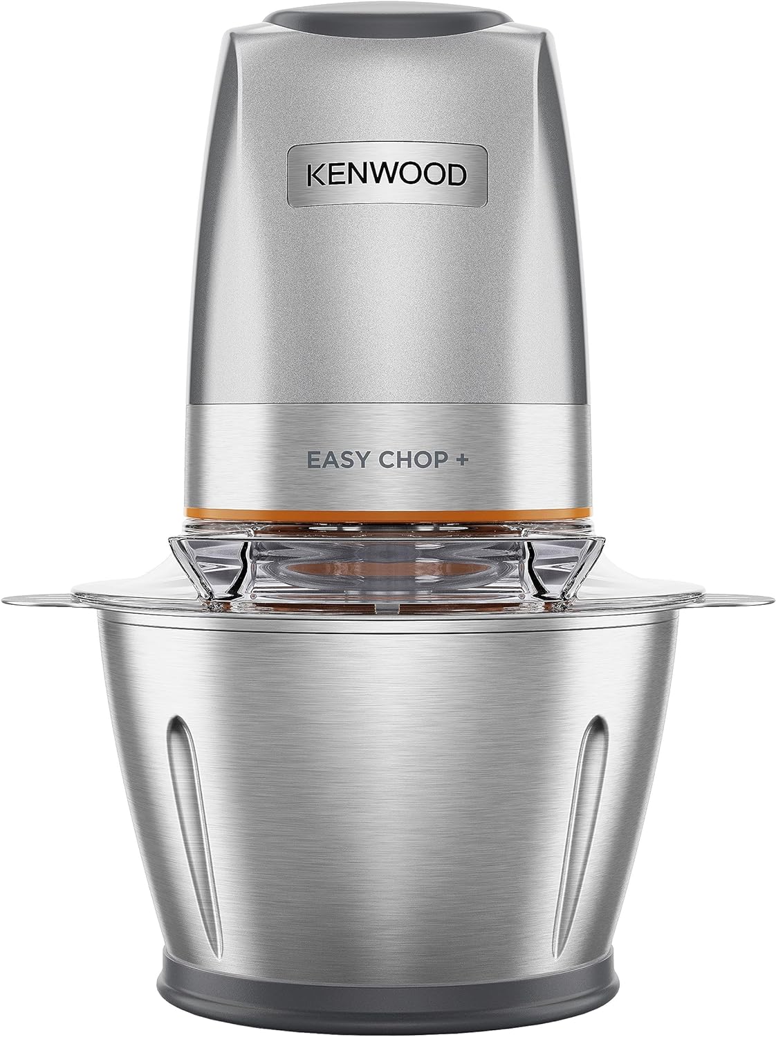 KENWOOD Stainless Steel Chopper 500W Electric Food Chopper with 1.2L SS Bowl (600ml working capacity), Dripper Pro, Quad Blade, Storage Lid, Dual Speed, Spatula, Ice Crush Function CHP62.700SI Silver