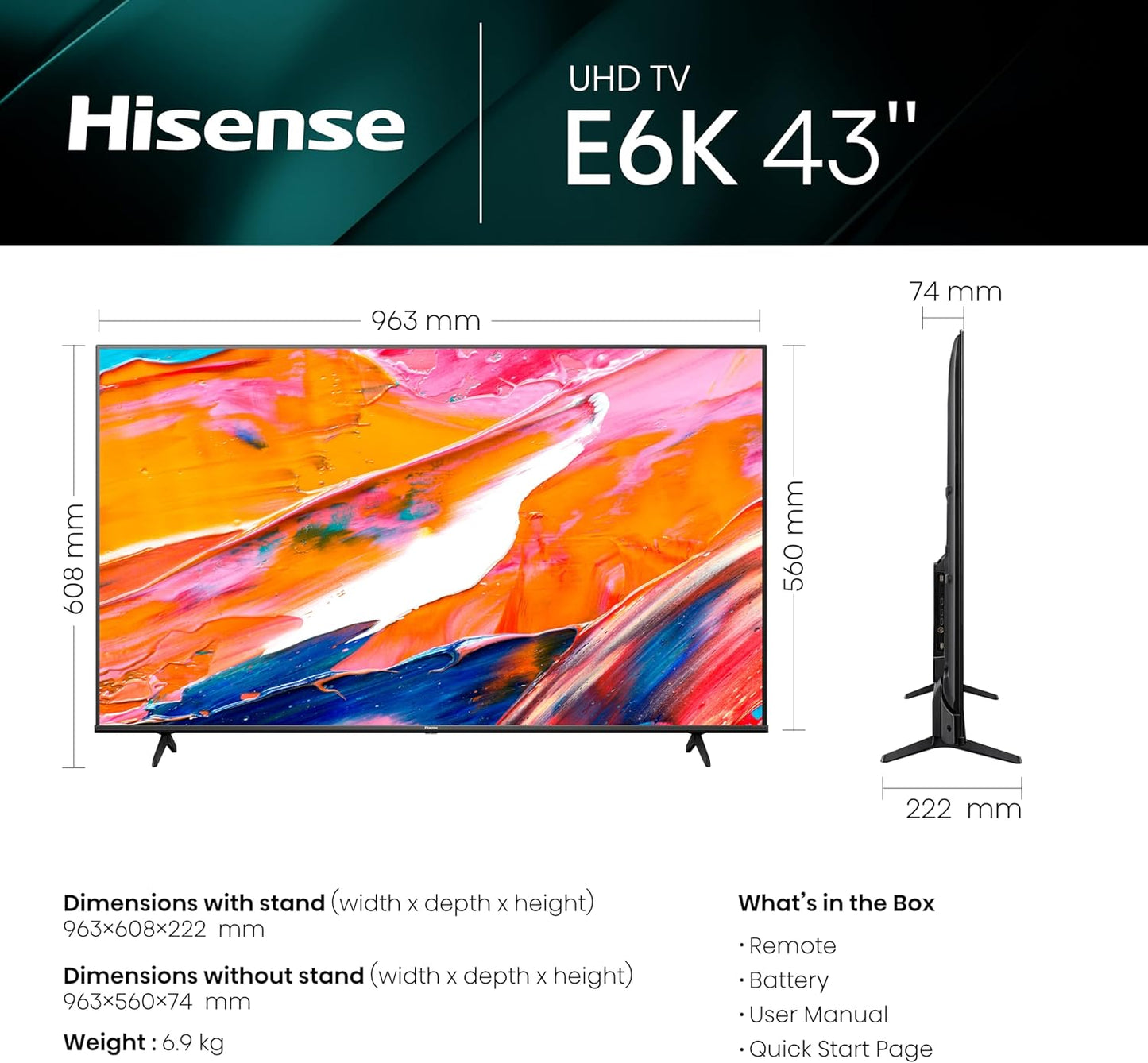 HISENSE QLED Smart TV, 55 Inch E7K with Quantum Dot Colour, Dolby Vision·Atmos, Share to TV, Voice Control and Game Mode VRR ALLM, AI Sports Mode, Youtube, Netflix, Shahid and Anghami,55E7K