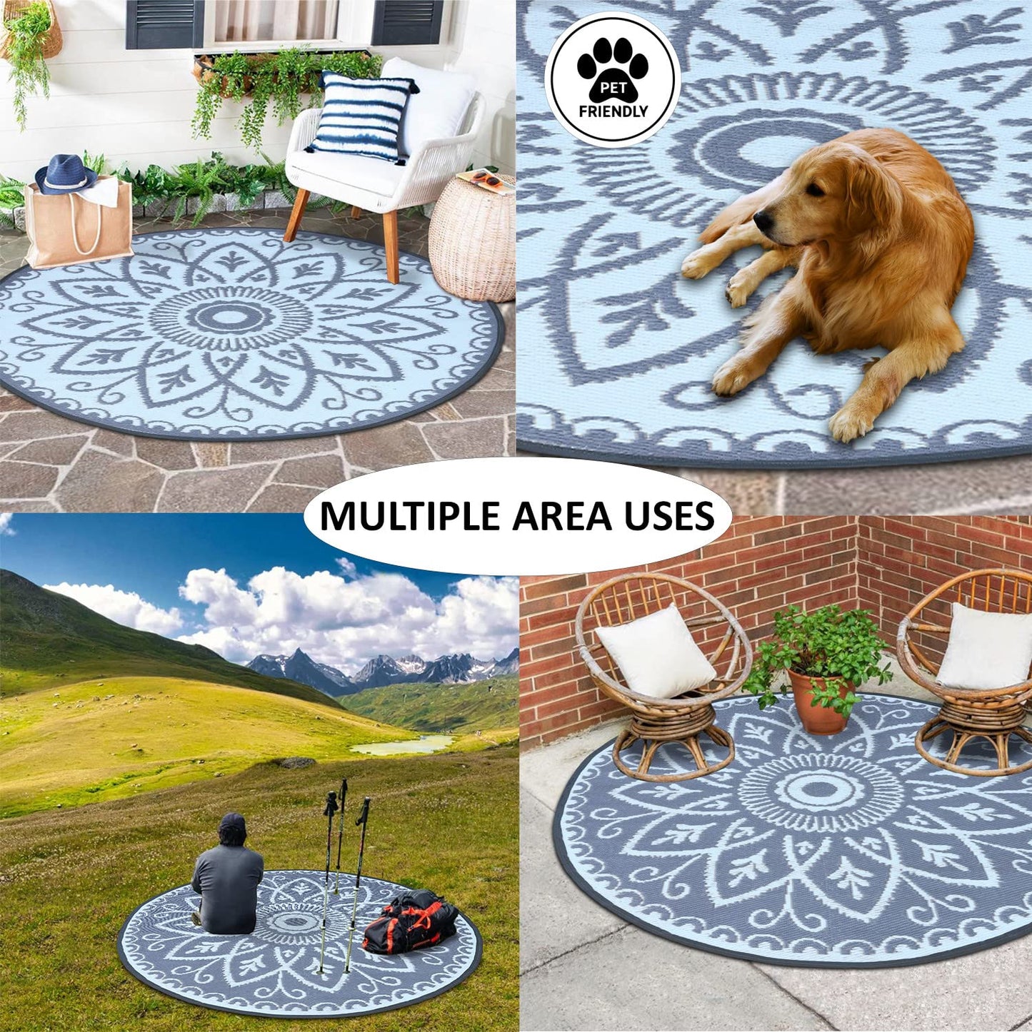 Lavish Touch Plastic Rug Indoor Outdoor Waterproof, Washable, Reversible, for Deck, Porch, Patio, Balcony and RV Camping Rug