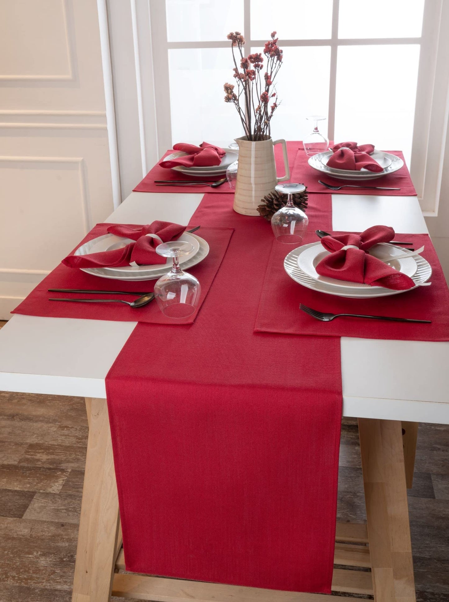 D'Moksha Homes Dusty Pink Table Runner 13 x 108 Inch - Faux Linen Table Runner 108 Inches Long - Wrinkle Resistant, Machine Washable for Fall, Halloween - 100% Recycled Fabric