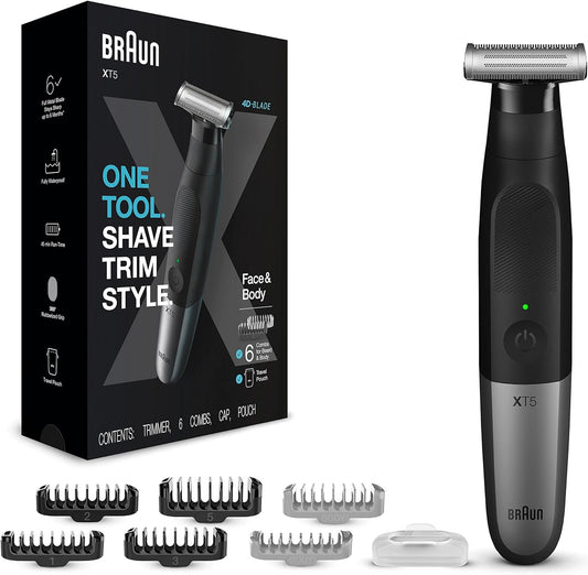 Braun Series X Xt5200 Wet & Dry All-In-One Tool Electric Razor & Beard Trimmer With 5 Attachments, Black/Silver