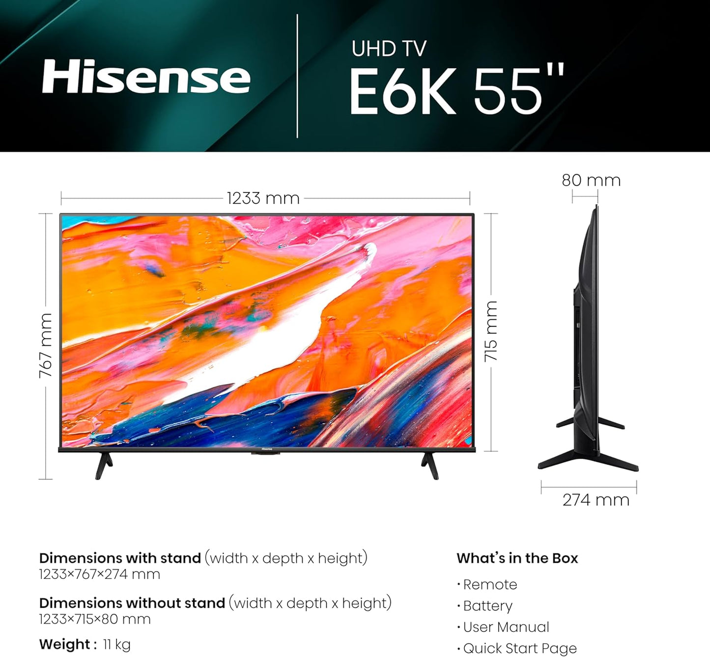 HISENSE QLED Smart TV, 55 Inch E7K with Quantum Dot Colour, Dolby Vision·Atmos, Share to TV, Voice Control and Game Mode VRR ALLM, AI Sports Mode, Youtube, Netflix, Shahid and Anghami,55E7K