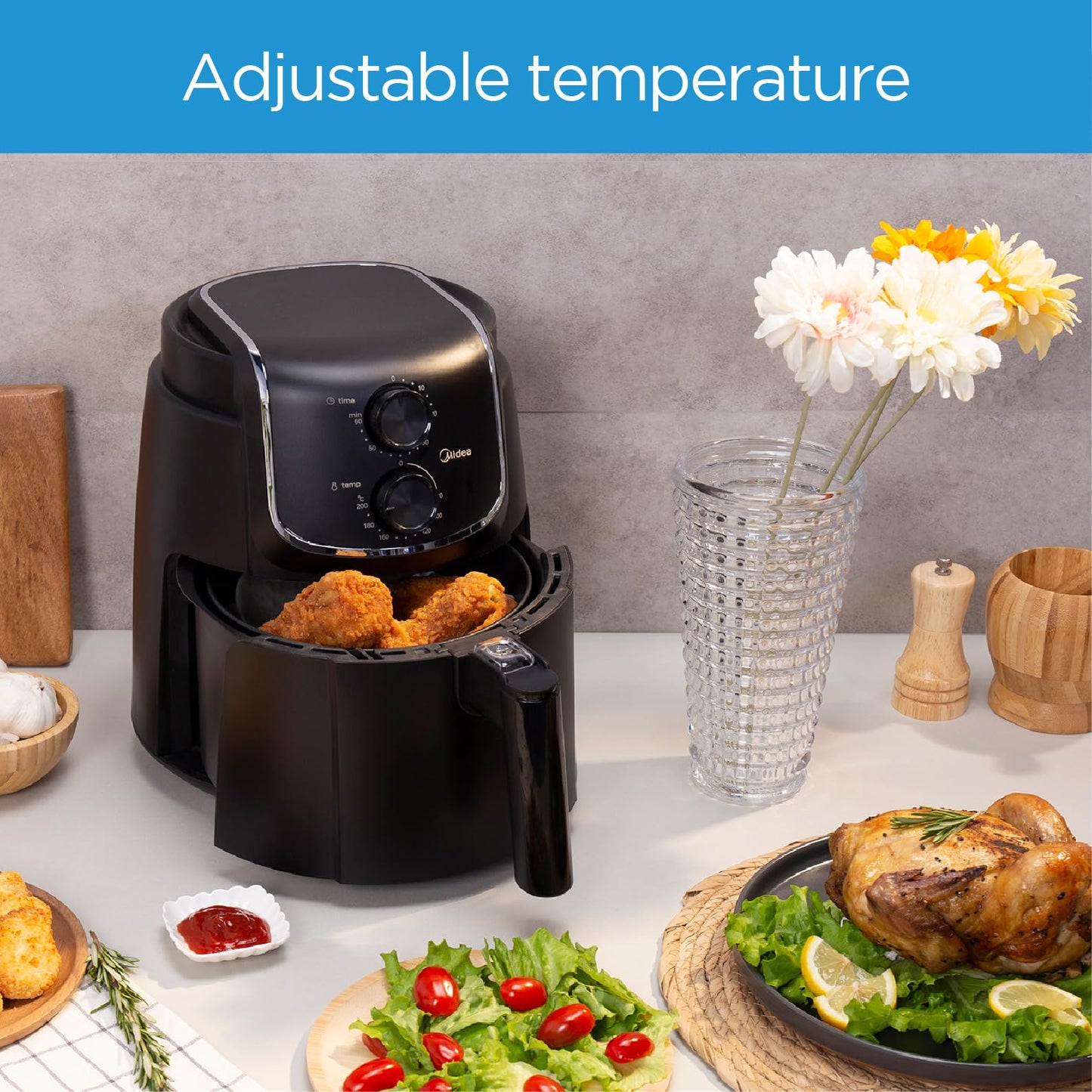 Midea 7.3L Extra Large Digital Air Fryer 1500W with Large See-Through Window, Dual Frying Functions, 8 Functions with Digital Panel, Dual Cyclone Rapid Hot Technology, Largest Oil Less Fryer, MFCY75A2