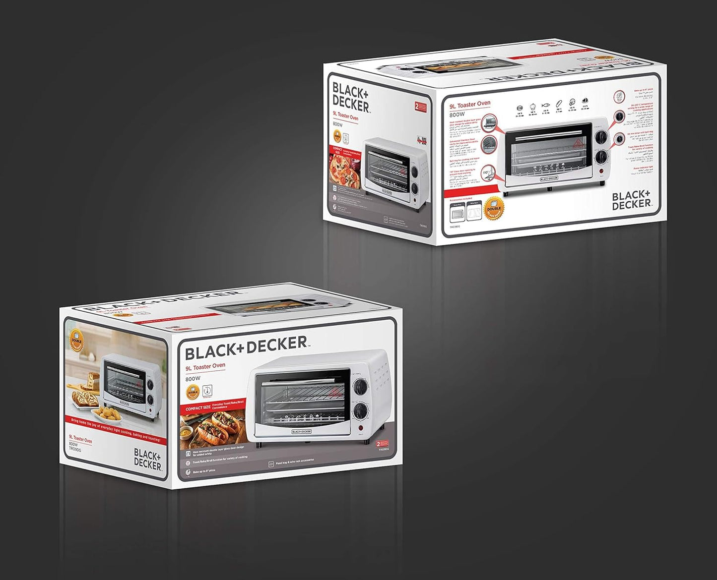 Black & Decker 2200W 70L Toaster Oven 90-230 Temp Setting, Double Grill With Convection And Glass Door For Safety+Multiple Accessories Toasting Baking Broiling TRO70RDG-B5 2 Years Warranty