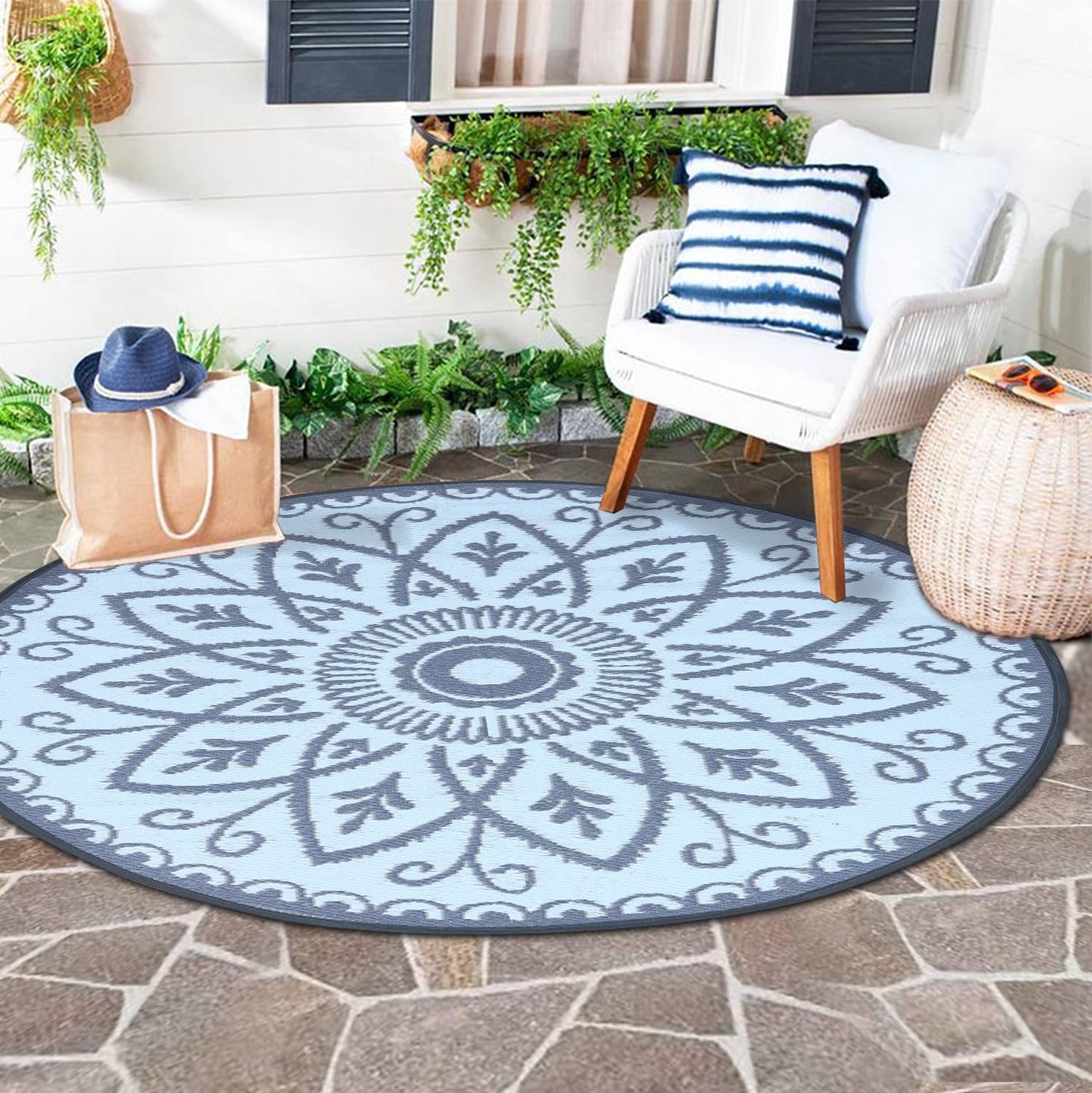 Lavish Touch Plastic Rug Indoor Outdoor Waterproof, Washable, Reversible, for Deck, Porch, Patio, Balcony and RV Camping Rug