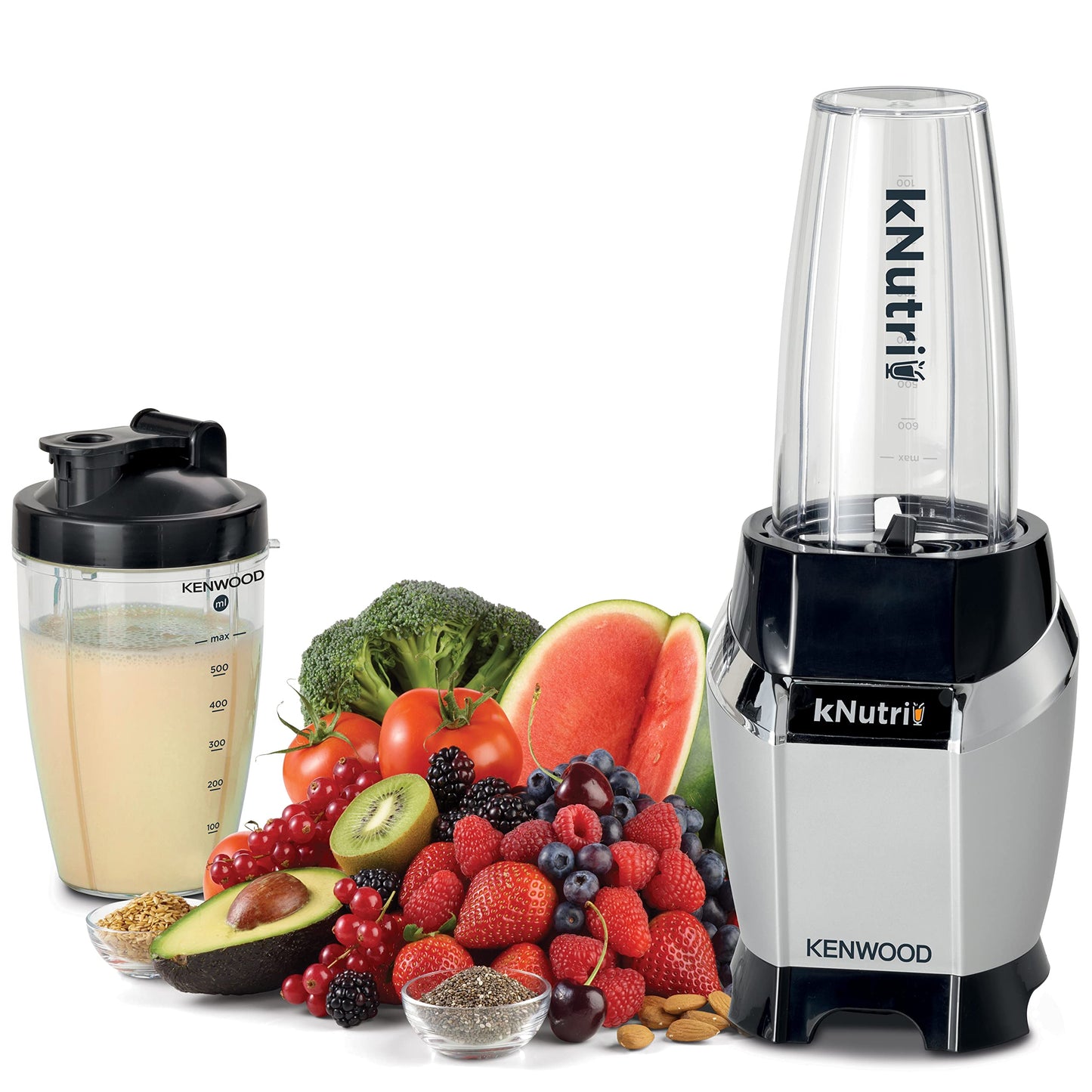 KENWOOD Personal Blender 350W Smoothie Blender/Smoothie Maker with 570ml & 400ml Tritan Smoothie2Go Bottle and Lid, Ice Crush Function BLM05.A0BK Black/Silver