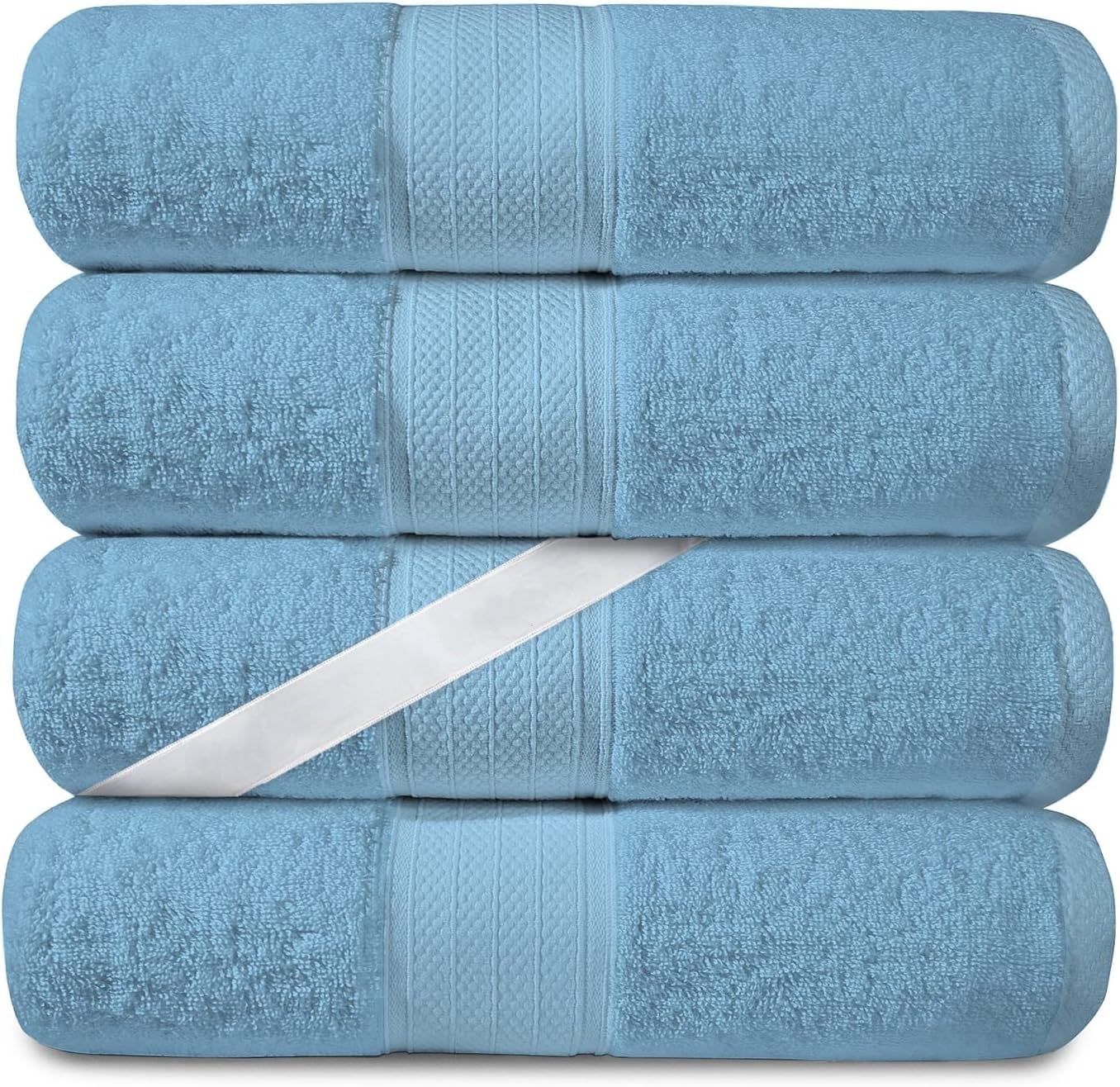 Lavish Touch 4 Piece Premium Bath Towels Set, (27 x 54 Inches) | Highly Absorbent Soft Bath Towels with Hanging Loop - Light Blue