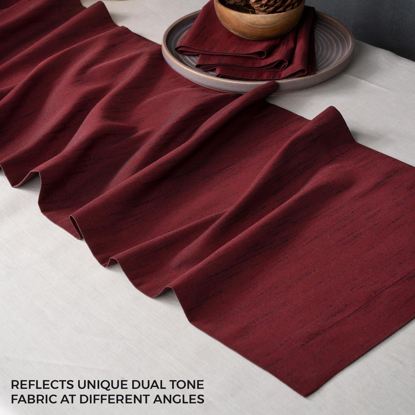 D'Moksha Homes Wine Red Table Runner 14 x 48 Inch - Vegan Silk, Elegant Wine Red Silk Table Runner 48 inch - Machine Washable for Coffee Tables, Fall, Halloween - 100% Cruelty Free, Recycled Fabric