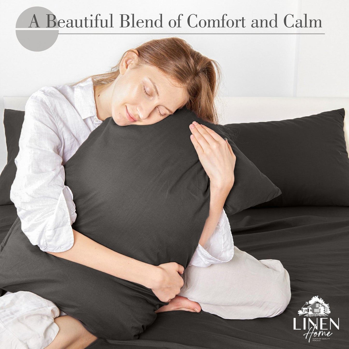 Linen Home Washed Cotton Percale Full Sheet Set, Sage, Preshrunk, 4 Pieces Sets - 1 Flat, 1 Deep Pocket Fitted Sheet & 2 Envelope Closure Pillowcases, Soft, Cool and Comfortable Bed Linen