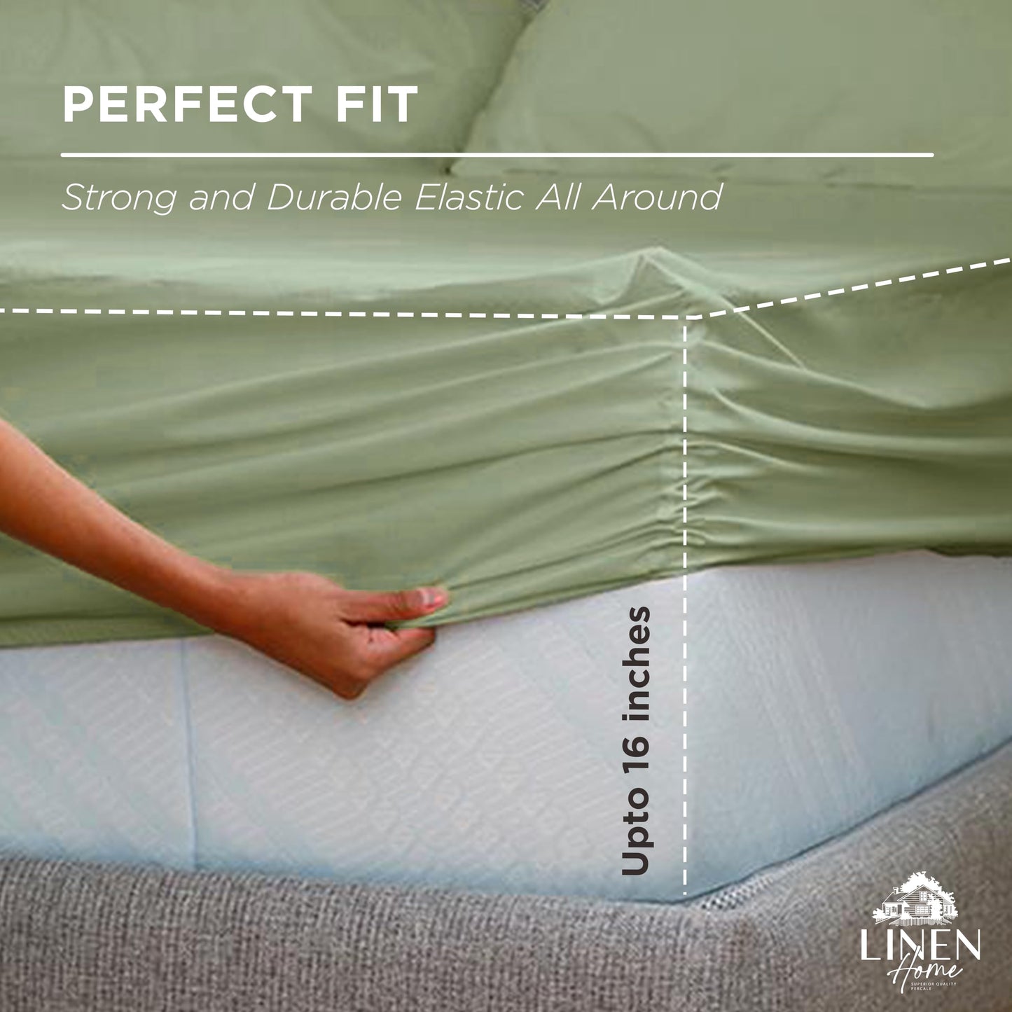 Linen Home 100% Cotton Percale Weave Fitted Sheet, Twin Size, Silver, 1 Deep Pocket Fitted Sheet, Fits Mattress Upto 16" Crisp and Cool Strong Bed Linen, 39"X75"+15"