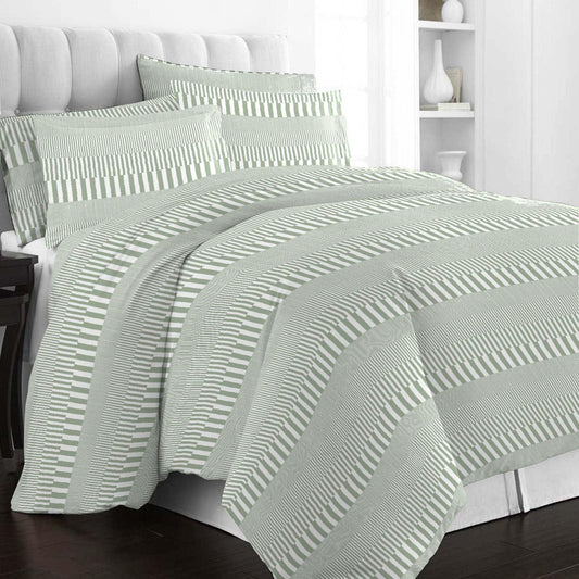 Pizuna 100% Cotton Duvet Cover Queen Size Green Cascade Stripe, 400 Thread Count Long Staple Cotton Cooling Duvet Cover, Sateen Queen Quilt Cover with Button Closure (Printed Duvet Cover Queen)