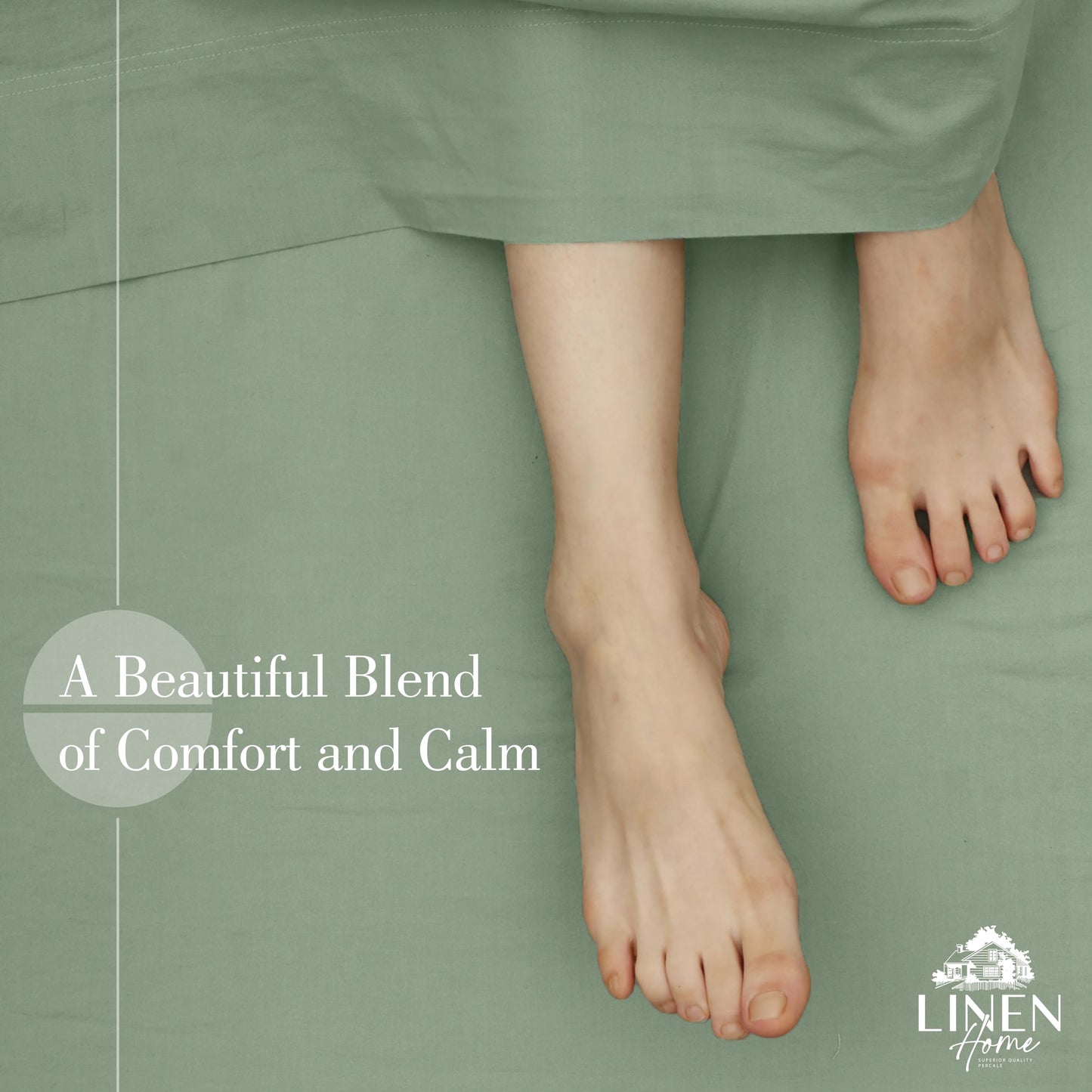 Linen Home Washed Cotton Percale Full Sheet Set, Sage, Preshrunk, 4 Pieces Sets - 1 Flat, 1 Deep Pocket Fitted Sheet & 2 Envelope Closure Pillowcases, Soft, Cool and Comfortable Bed Linen