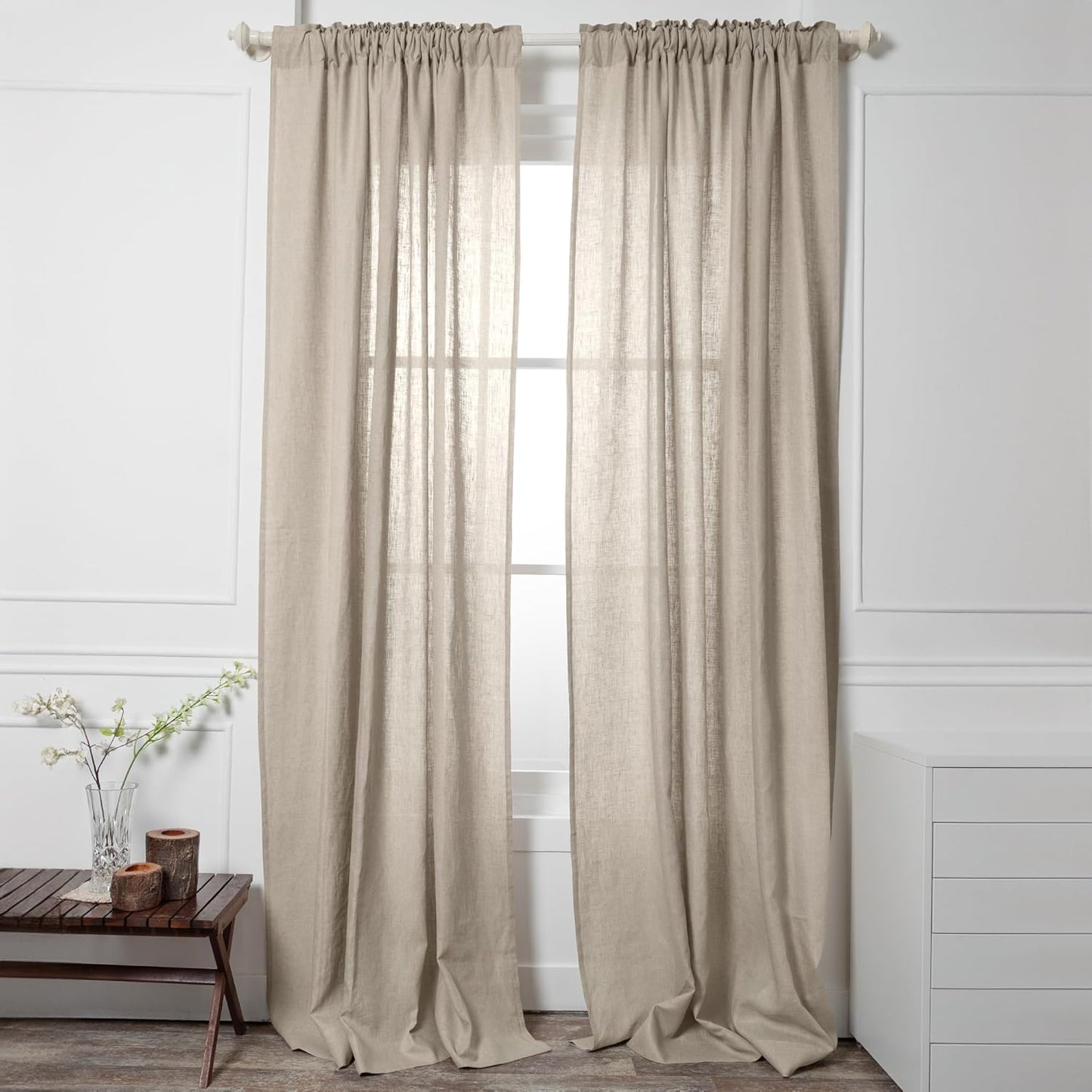 D'Moksha Homes Charcoal Grey Linen Curtain 52 x 96 Inch - Light Filtering Rod Pocket Curtain 96 Inch 1 Panel - 100% Pure Linen European Flax Window Treatment Panel for Living Room, Bedroom
