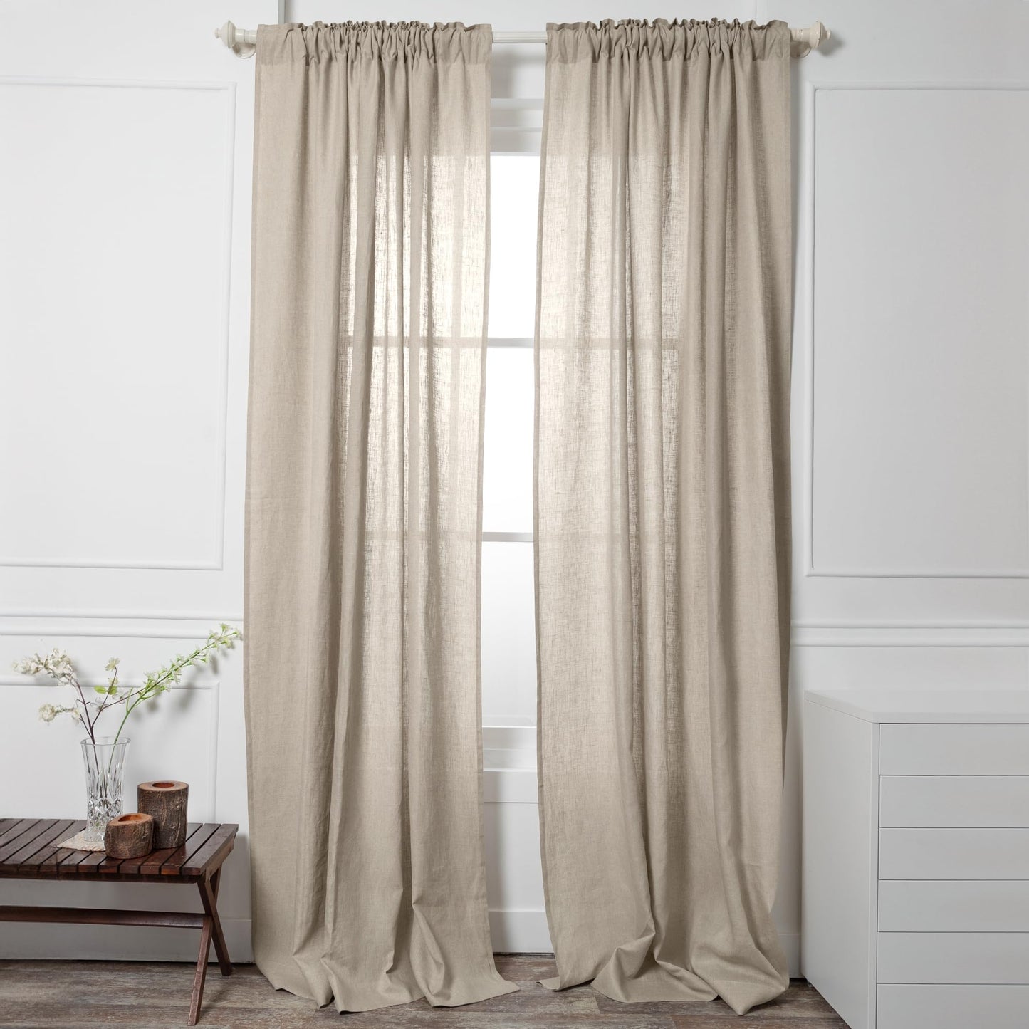 D'Moksha Homes Black Linen Curtain 52 x 96 Inch - Light Filtering Rod Pocket Curtain 96 Inch 1 Panel - 100% Pure Linen European Flax Window Treatment Panel for Living Room, Bedroom